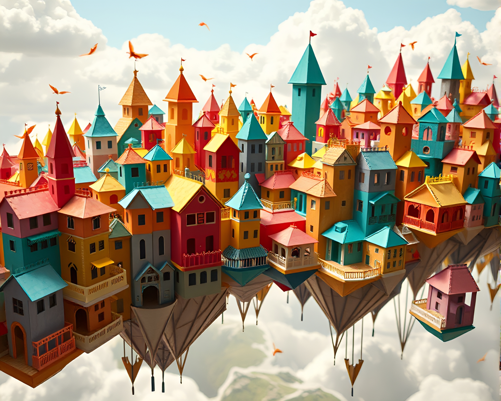 Whimsical Origami Cityscape Floating Toward Joyful Skies – free AI stock image