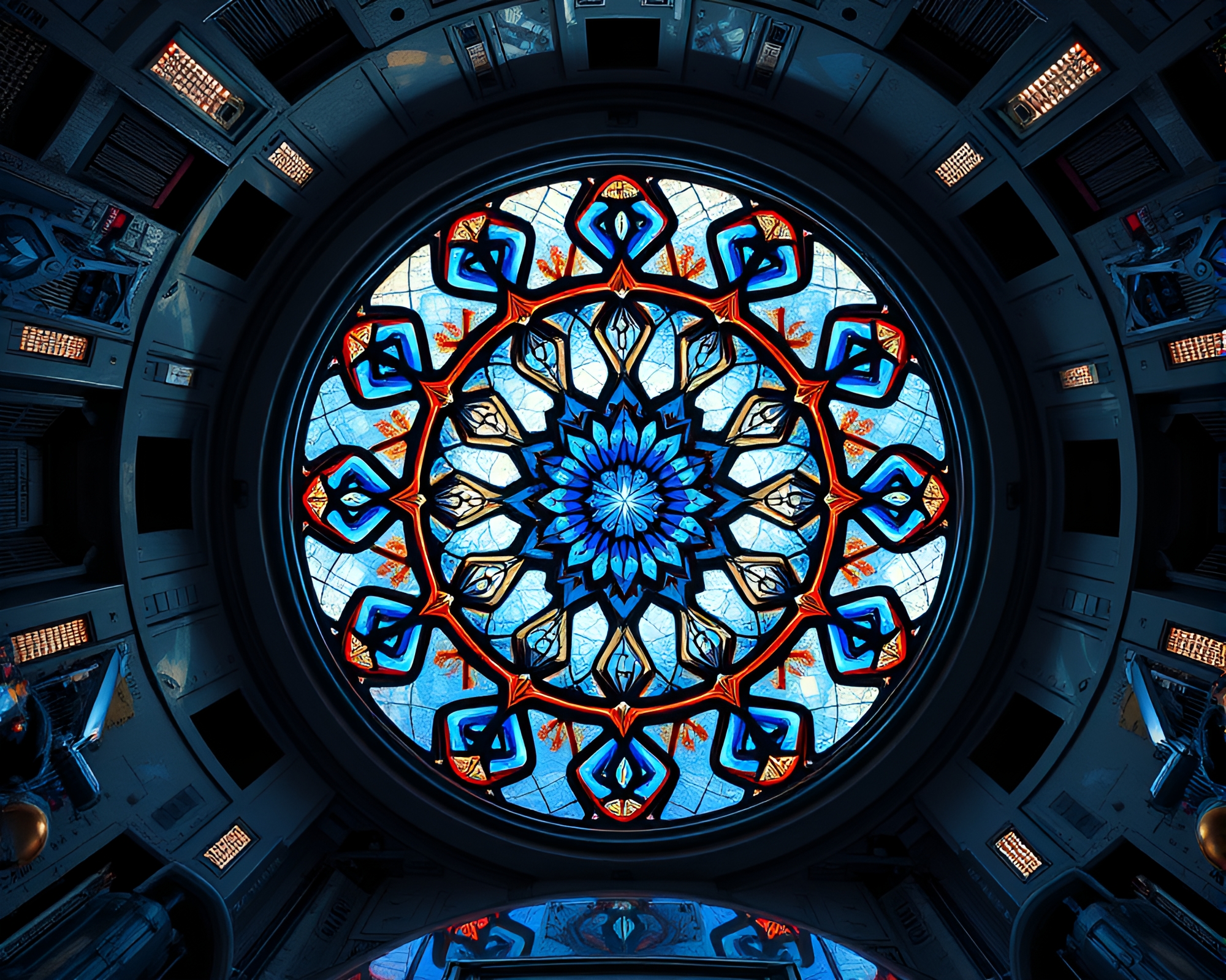 Celestial Stained Glass in Zero-Gravity Chamber – free AI stock image