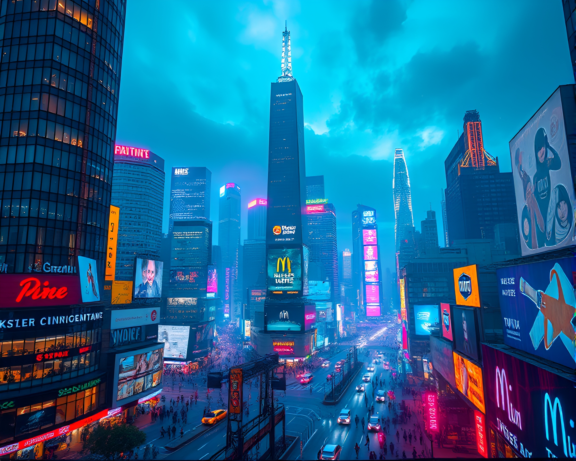 Vibrant Cityscape with Neon Lights and Sky-high Skyscrapers – free AI stock image