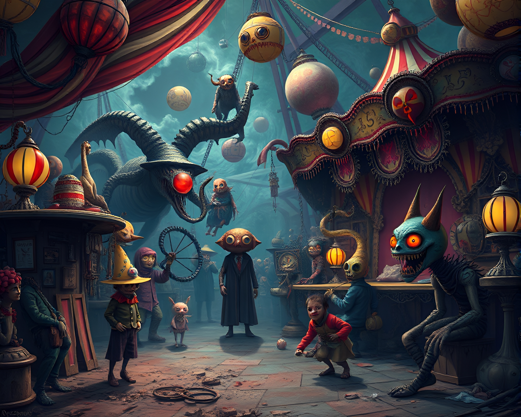 Spectral Carnival: Whimsical Creatures and Vibrant Colors – free AI stock image