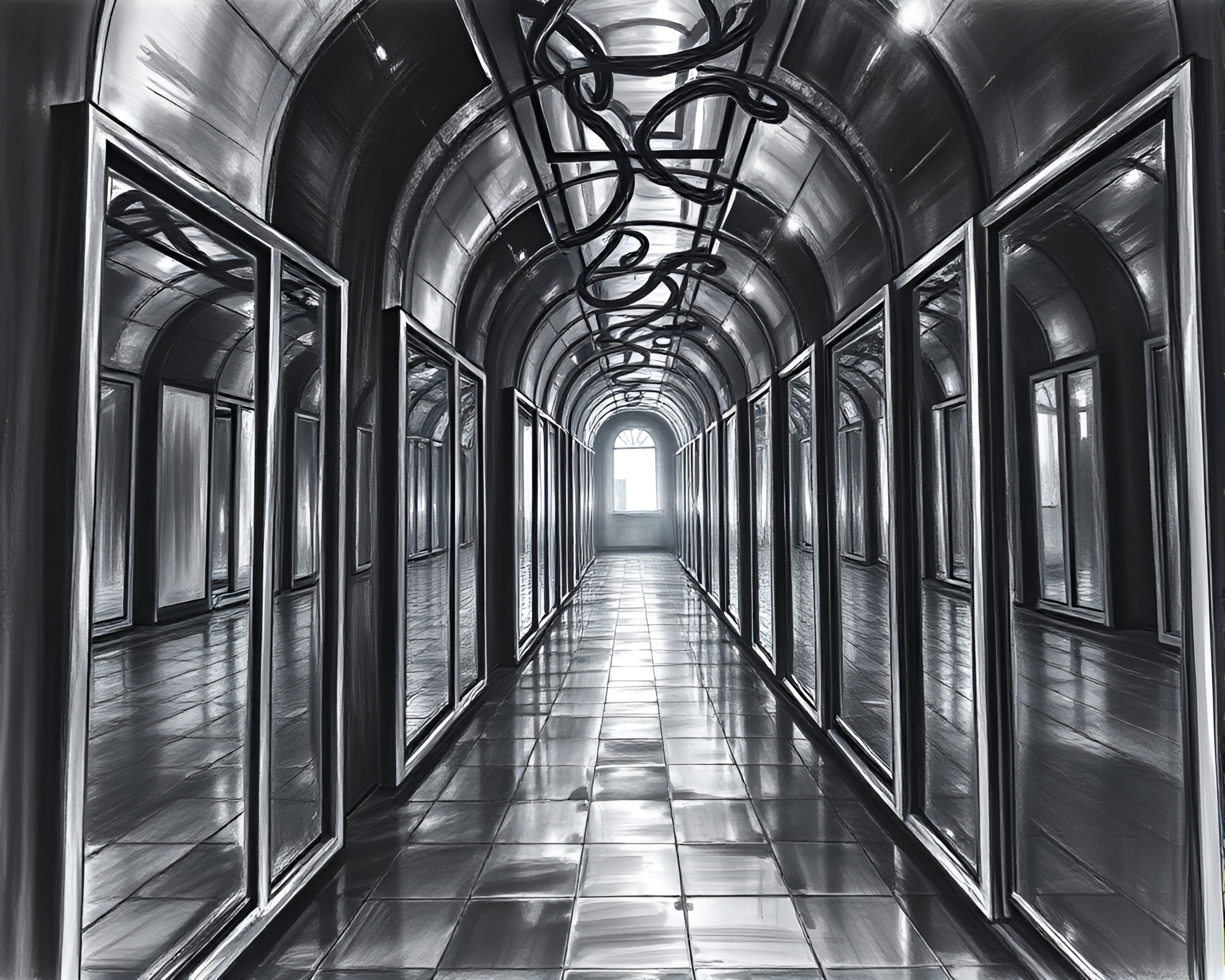Enigmatic Mirror Labyrinth Captivates with Twisted Reflections – free AI stock image