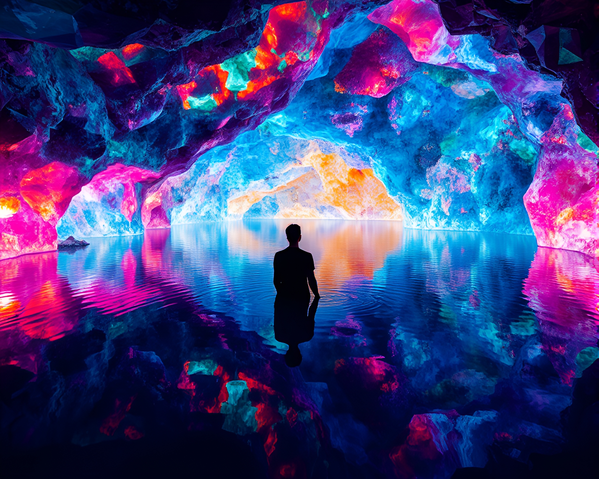 Subterranean Crystal Lake: Vibrant Pop Art Contemplation – free AI stock image