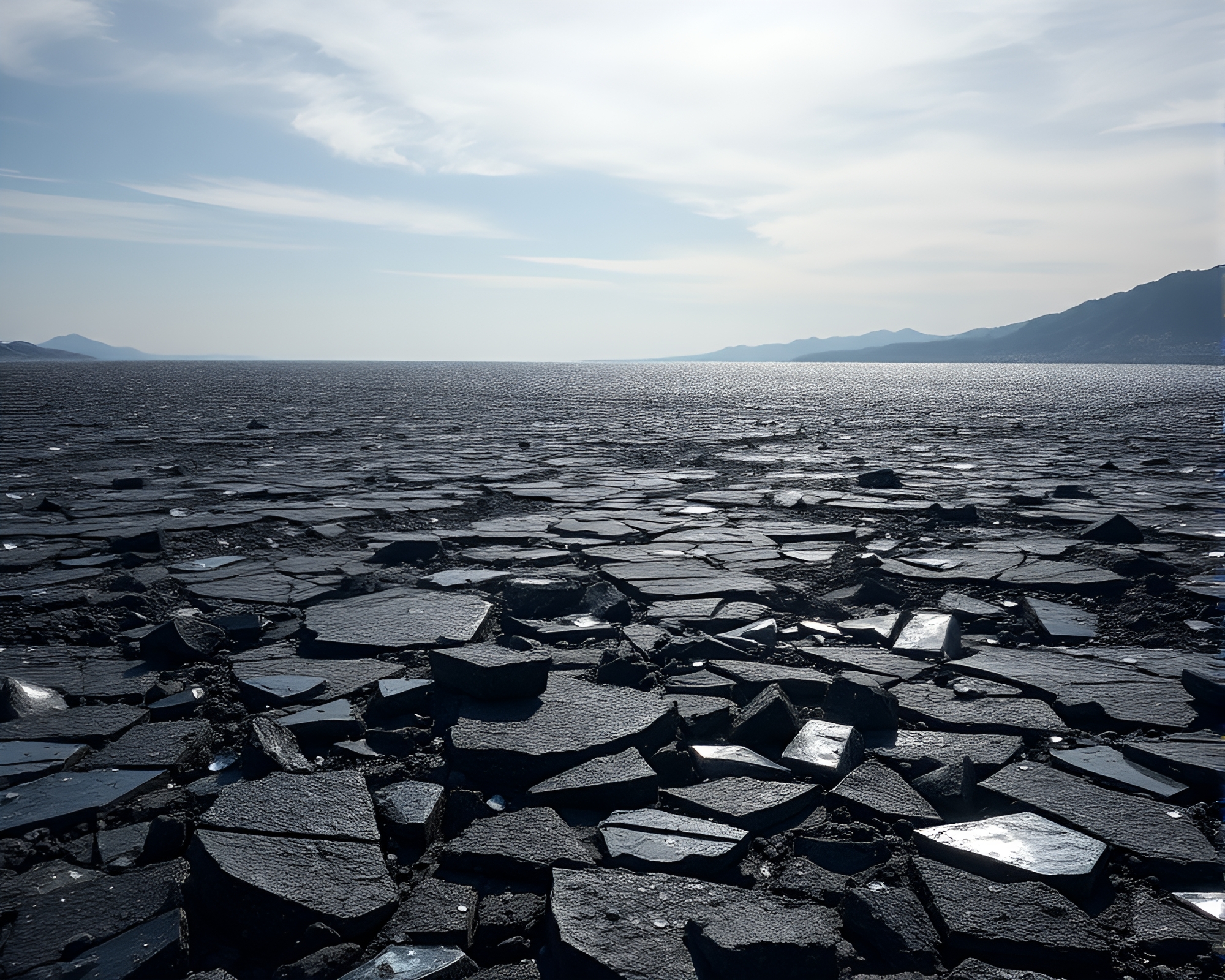 Shimmering Plains: A Surreal Volcanic Glass Landscape – free AI stock image