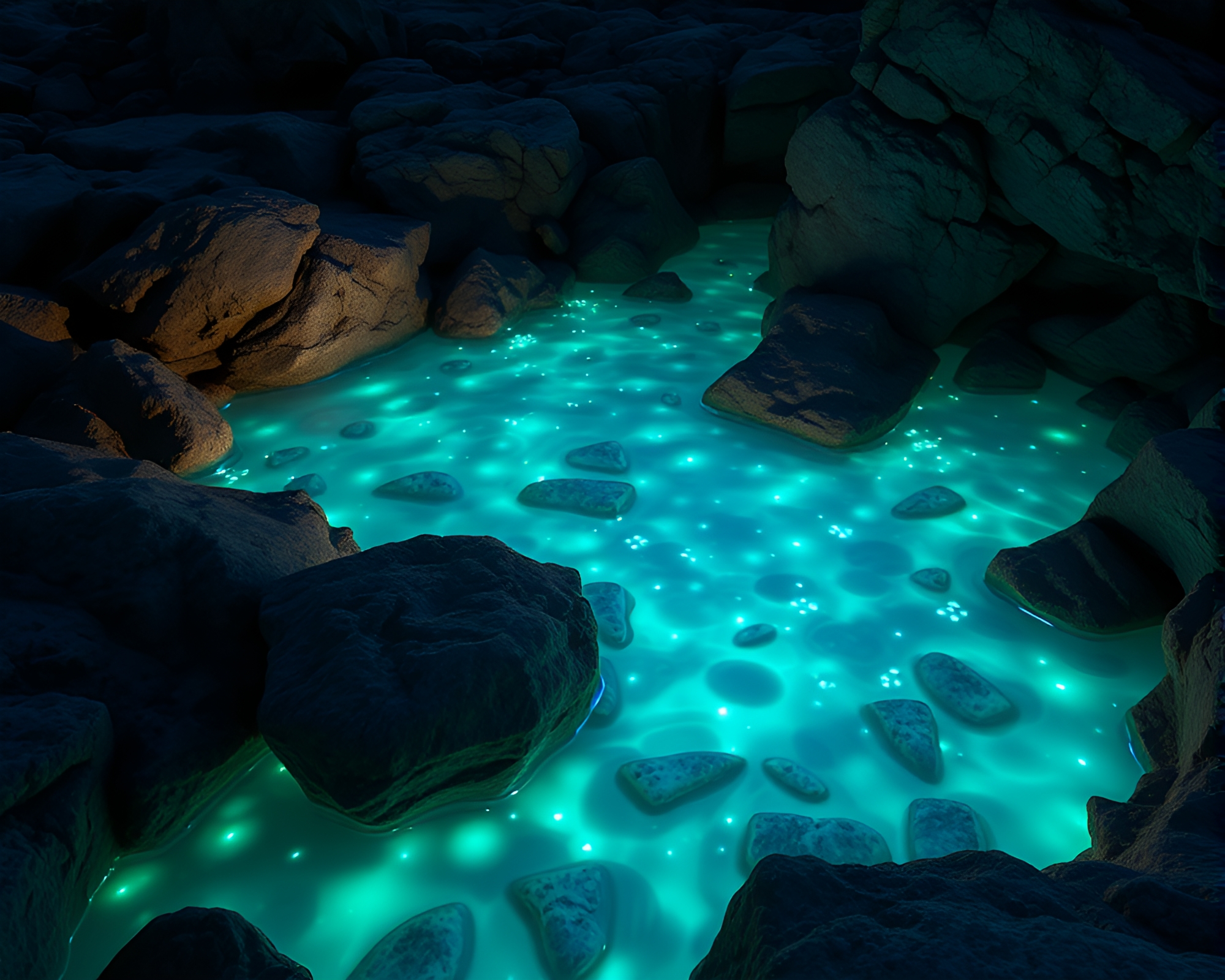 Enchanting Bioluminescent Tide Pool Illuminates Nighttime Serenity – free AI stock image