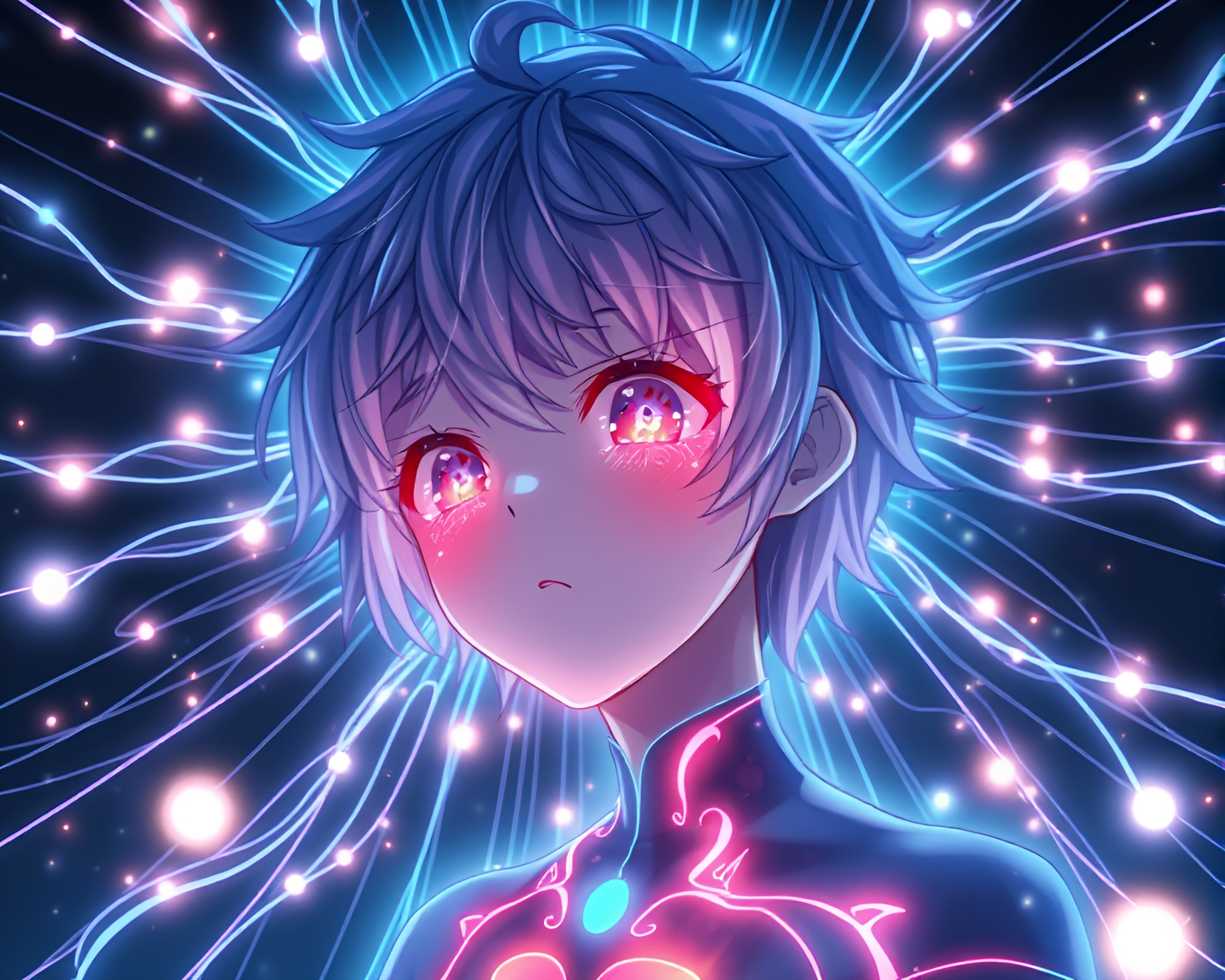Enchanting Anime Character Surrounded by Glowing Magnetic Field Lines – free AI stock image