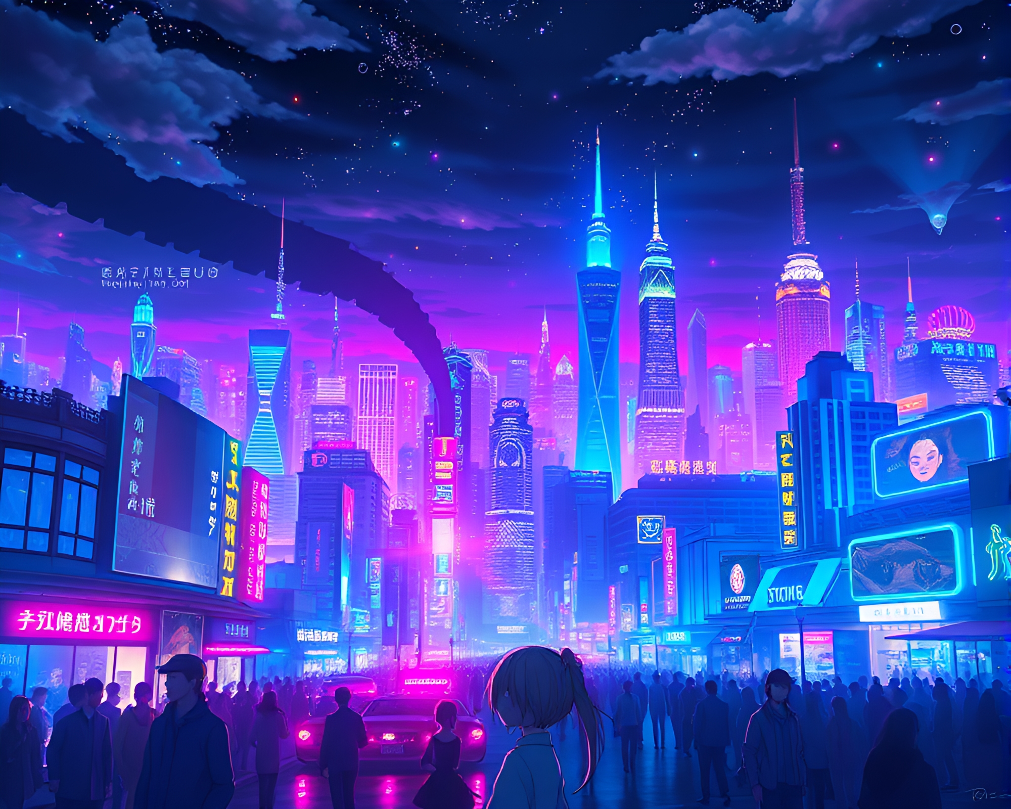 Ethereal Urban Landscape Glowing with Bioluminescent Skyscrapers – free AI stock image