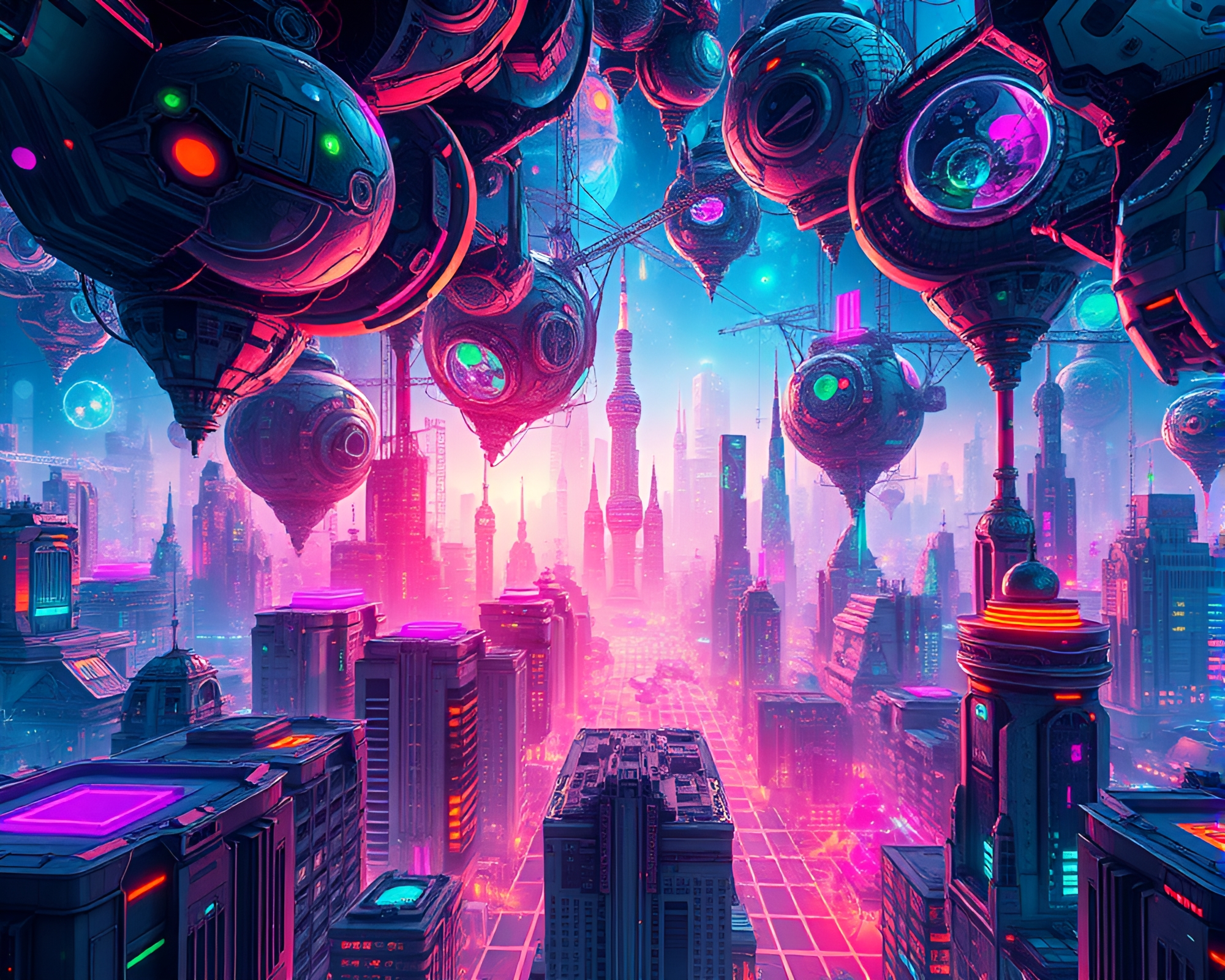 Futuristic Fractal City Abuzz with Vibrant Lights – free AI stock image