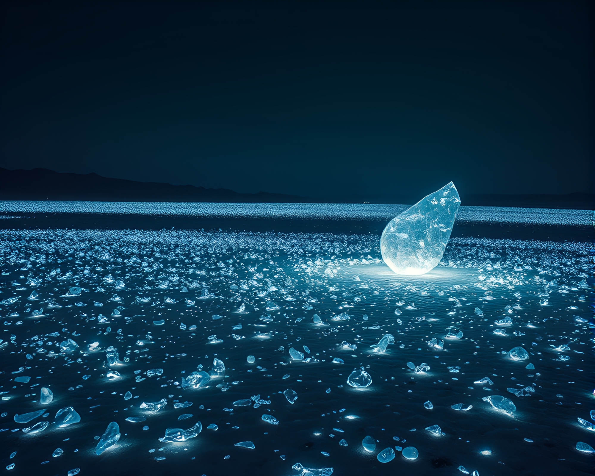 Surreal Glass Shards Installation in Desert Landscape – free AI stock image