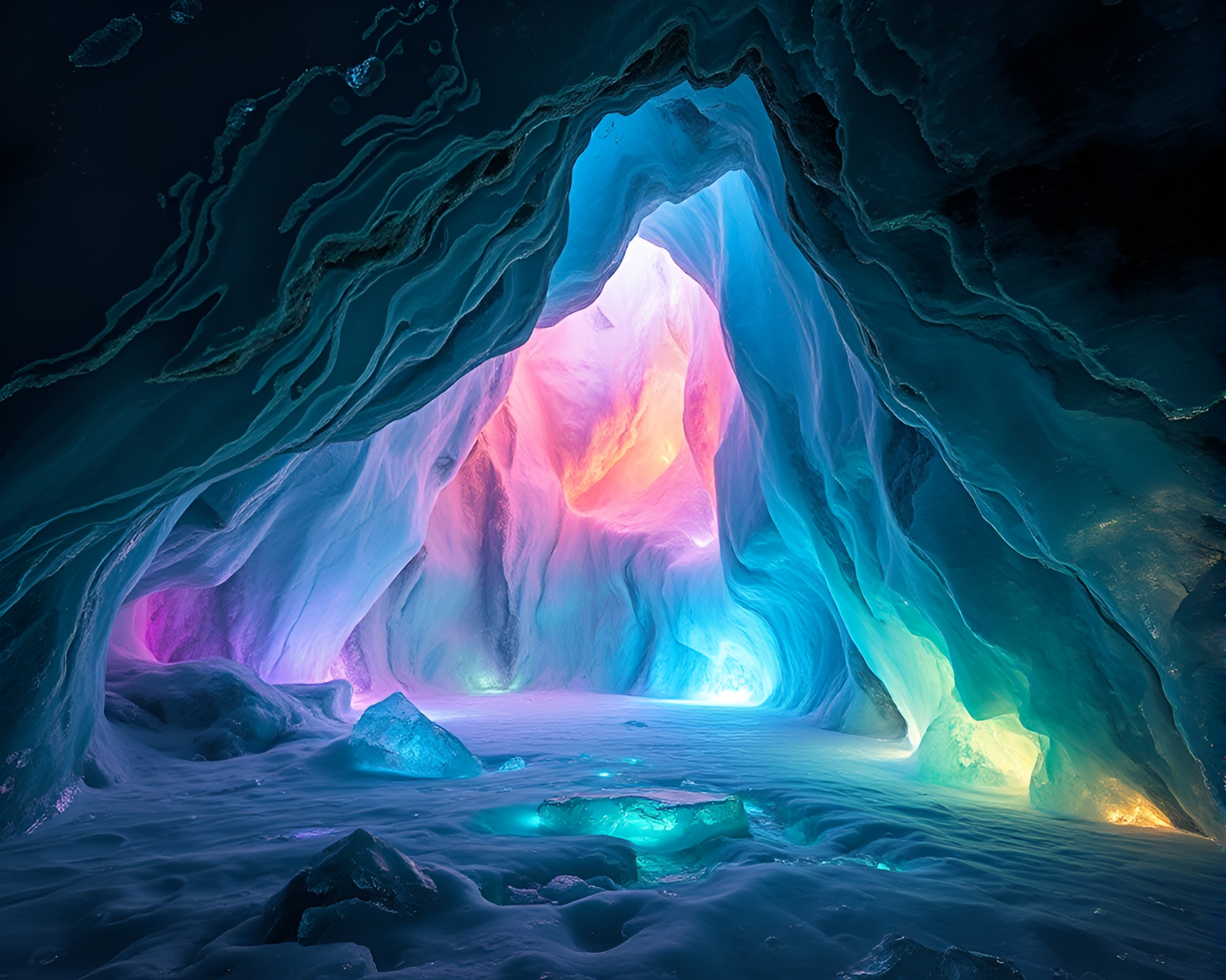 Ethereal Frozen Prisms in Ice Cavern Wonderland – free AI stock image
