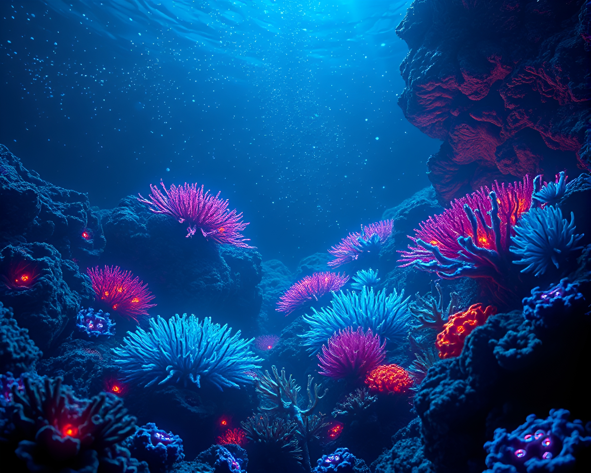 Enchanting Bioluminescent Coral Reef in Ocean Depths – free AI stock image