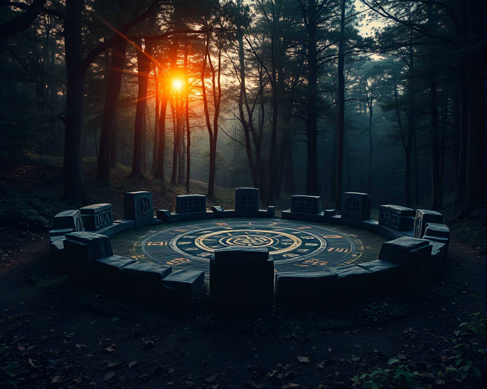 Enchanting Druidic Stone Circle at Sunset – free AI stock image