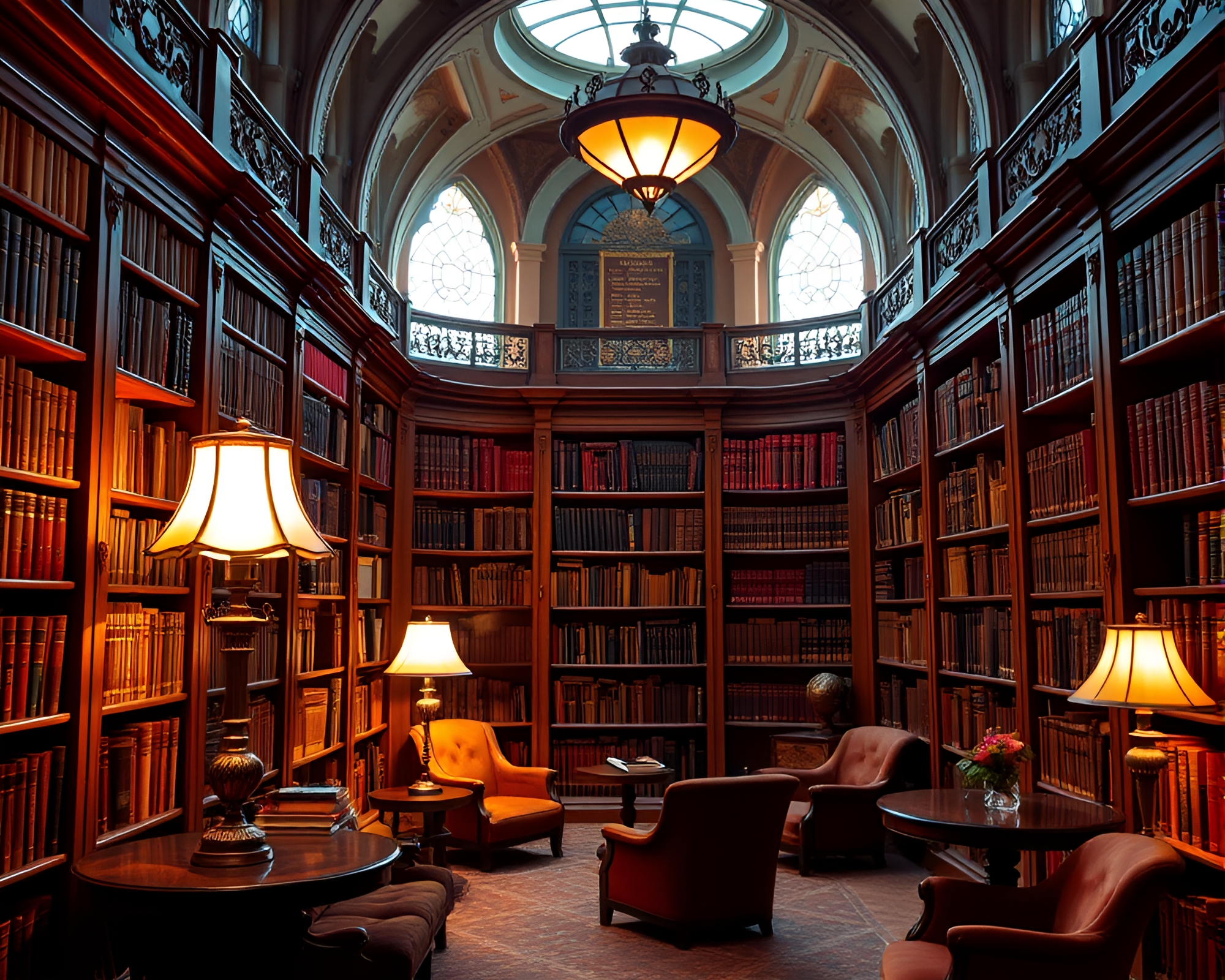 Elegant Art Deco Reading Nook in Labyrinthine Library – free AI stock image