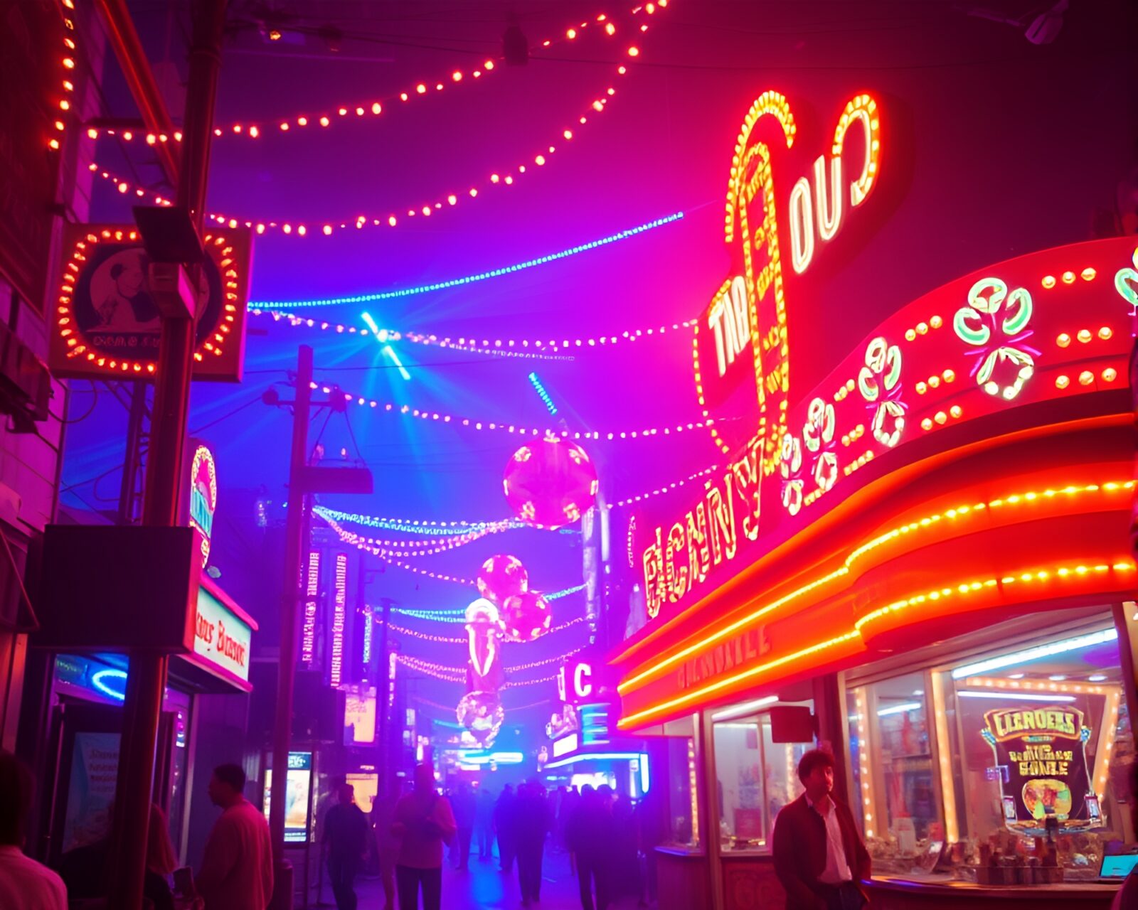 Macro photo of neon carnival lights in vibrant hues