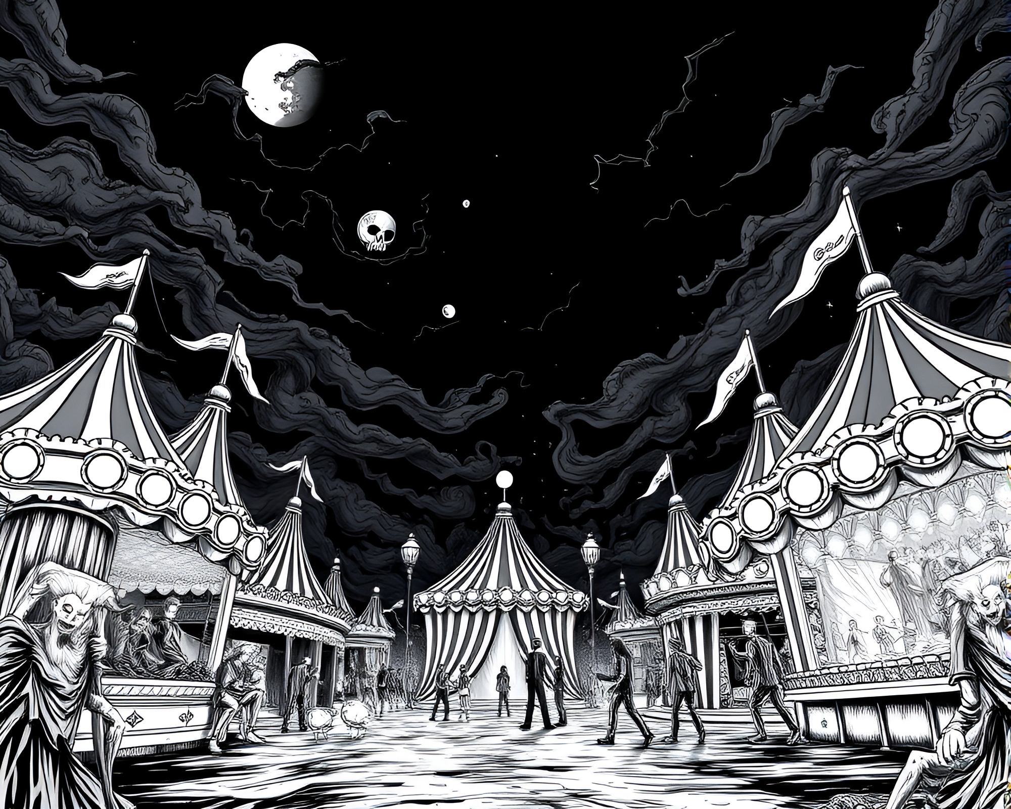 Ethereal Spectral Carnival Against Eerie Night Sky – free AI stock image