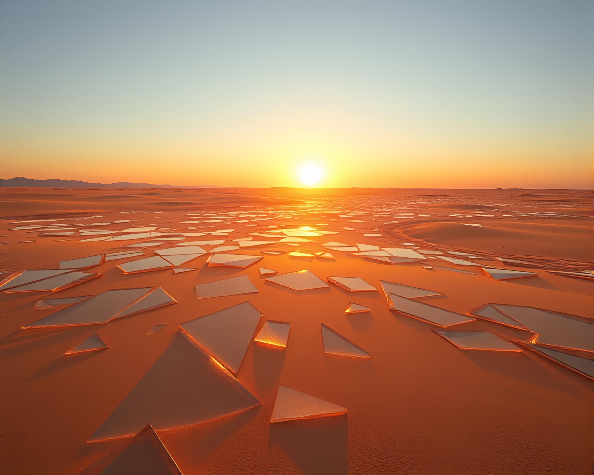 Glistening Glass Desert at Sunset in Surrealist Cubist Style – free AI stock image