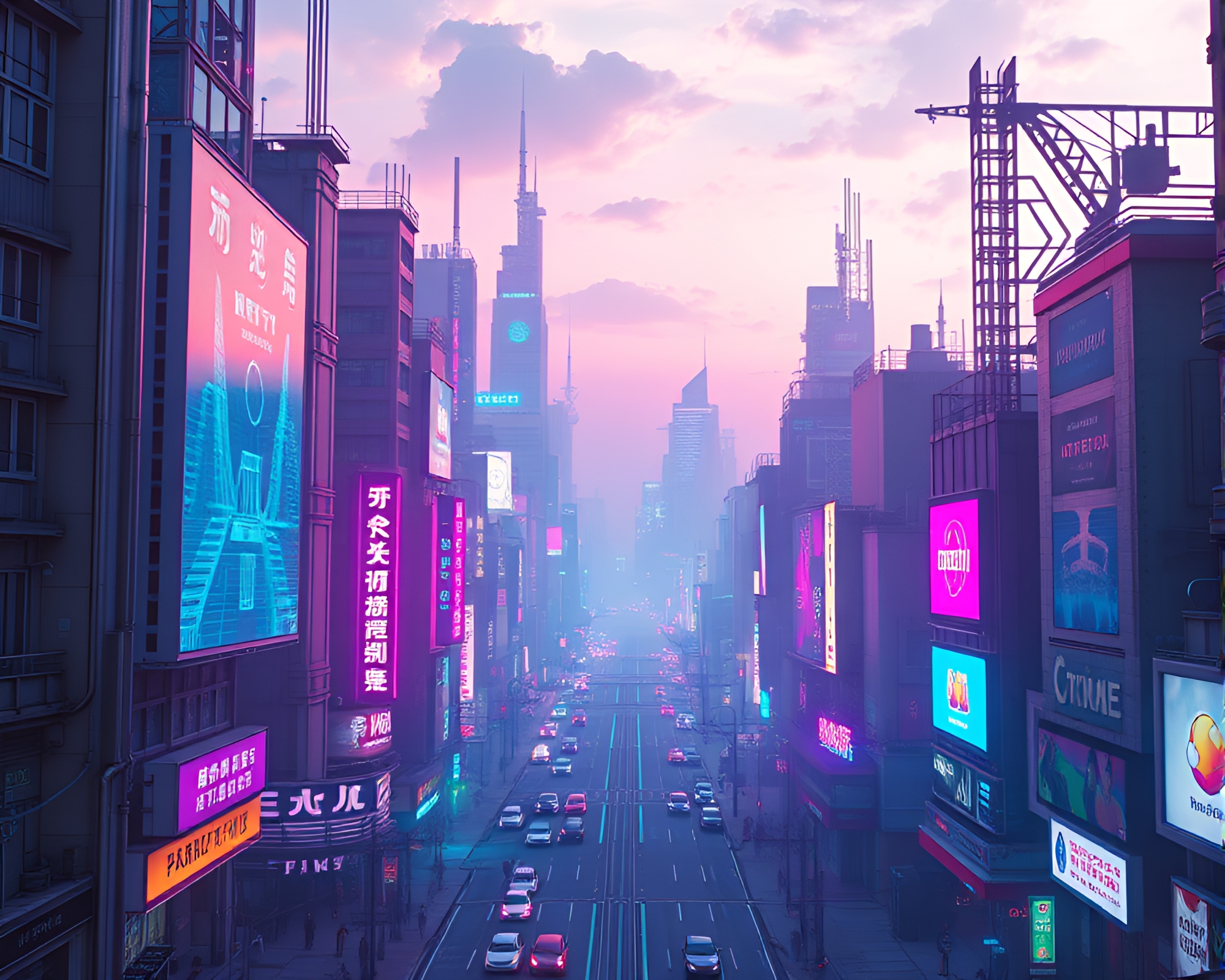 Futuristic Metropolis Glowing with Neon Lights and Holographic Billboards – free AI stock image