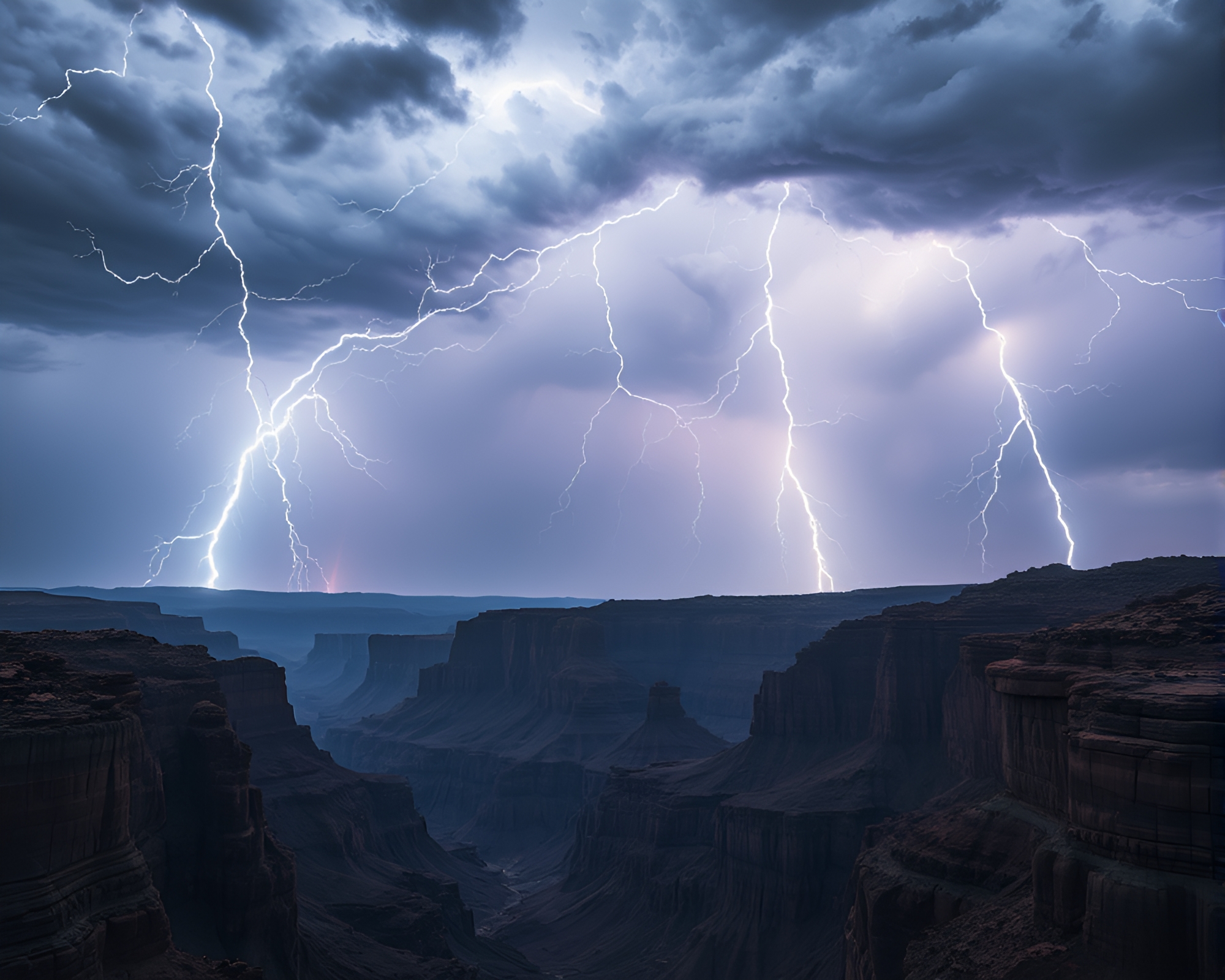Epic Lightning Show: Obsidian Canyon’s Electrifying Encounter – free AI stock image