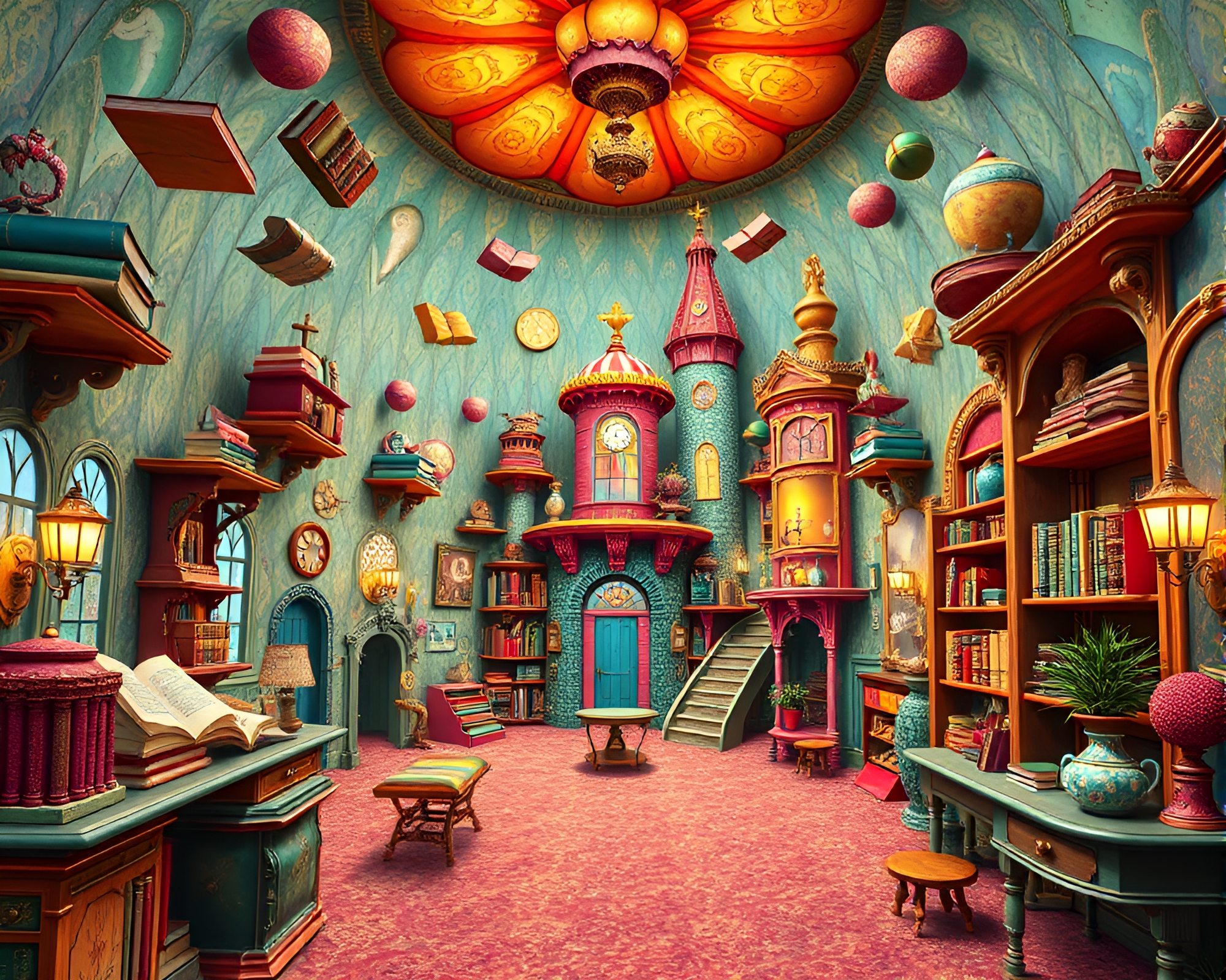 Vibrant and Whimsical Memory Palace Wonderland – free AI stock image
