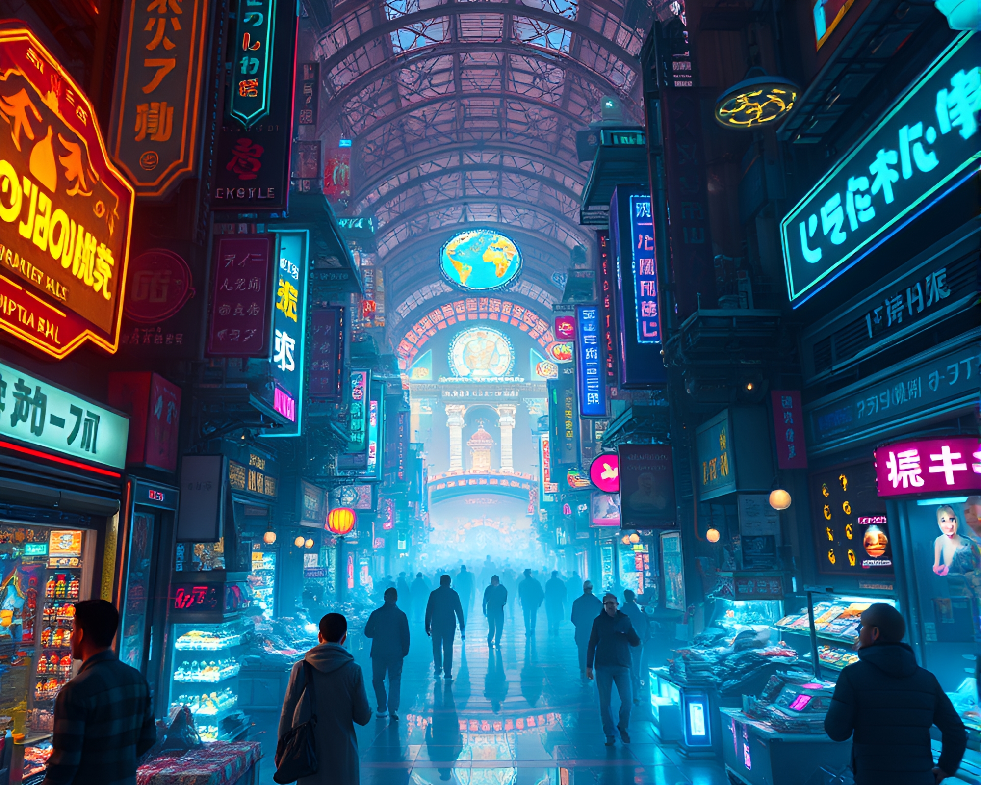 Vibrant Holographic Bazaar: Futuristic Technology and Culture Merge – free AI stock image