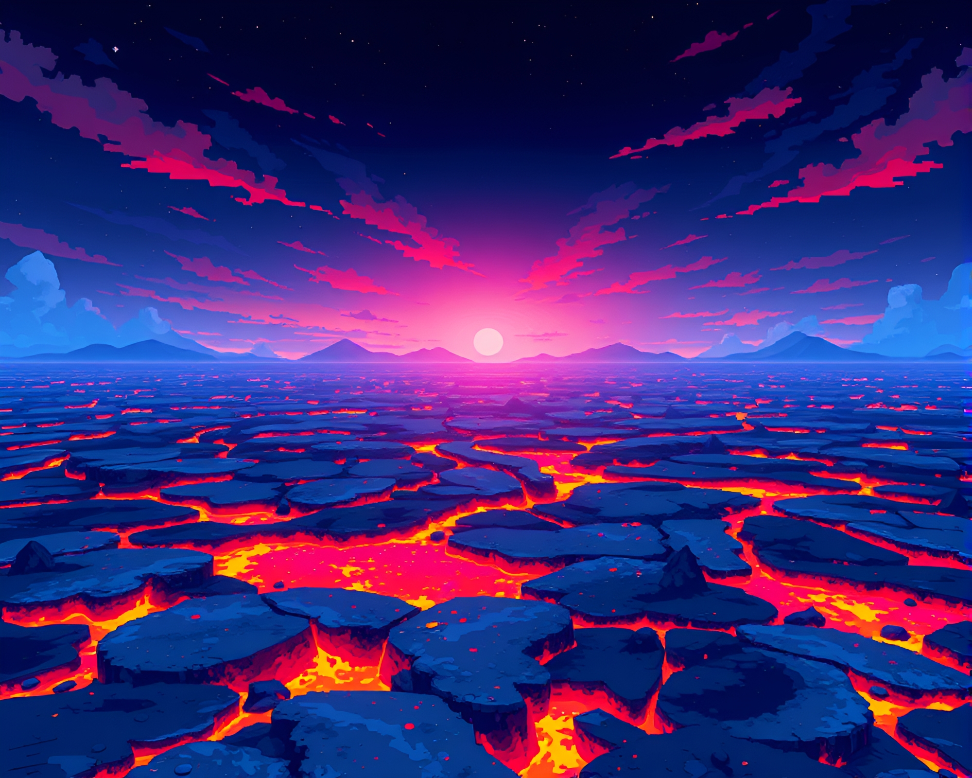 Vivid Pixel Art Volcanic Glass Plain Landscape – free AI stock image