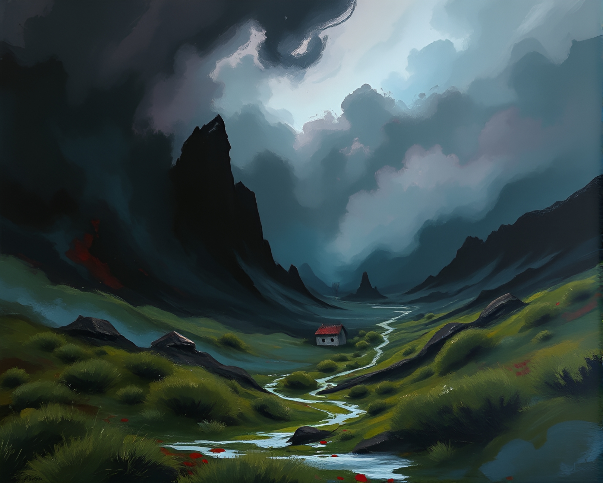 Surreal Gouache Landscape Evokes Eerie Time-Lapse Movement – free AI stock image