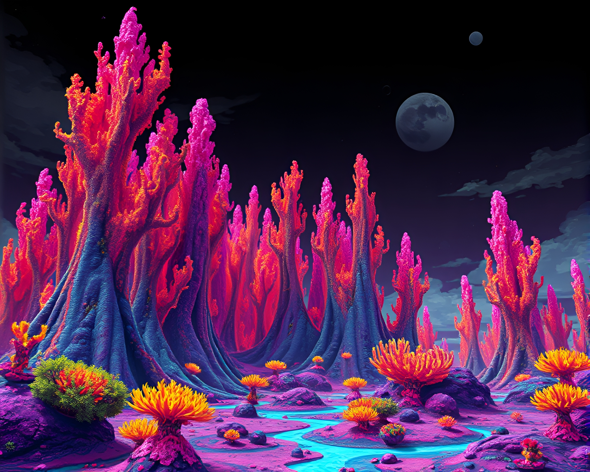 Alien Coral Forest Rising in Surreal Glitch Art – free AI stock image