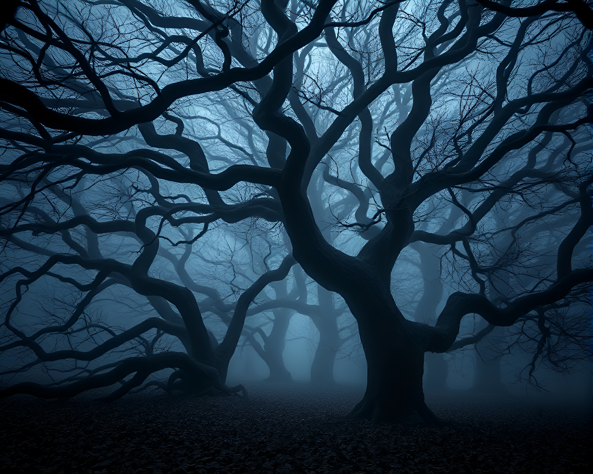 Ethereal Spectral Oak Forest: Timeless Beauty Captured – free AI stock image