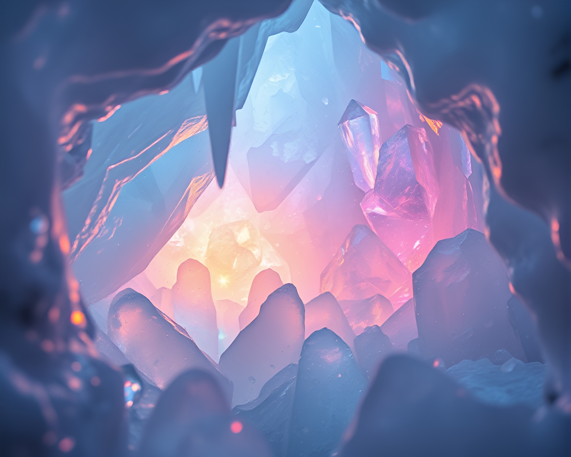 Ethereal Ice Prisms Illuminate Subterranean Cavern Wonderland – free AI stock image