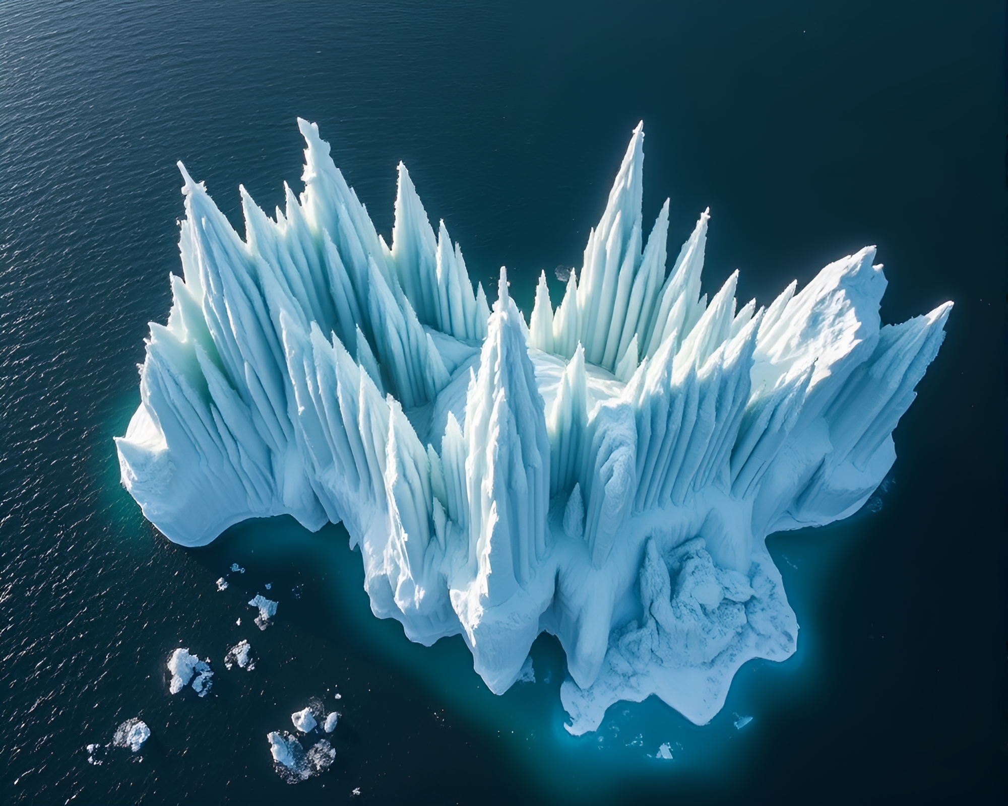 Mesmerizing Aerial View of Cathedral-Like Iceberg Formation – free AI stock image