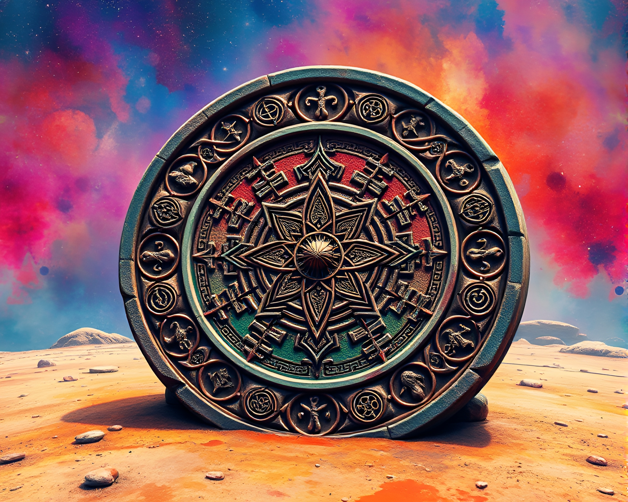 Majestic Druidic Stone Circle in Cosmic Watercolor Splash – free AI stock image