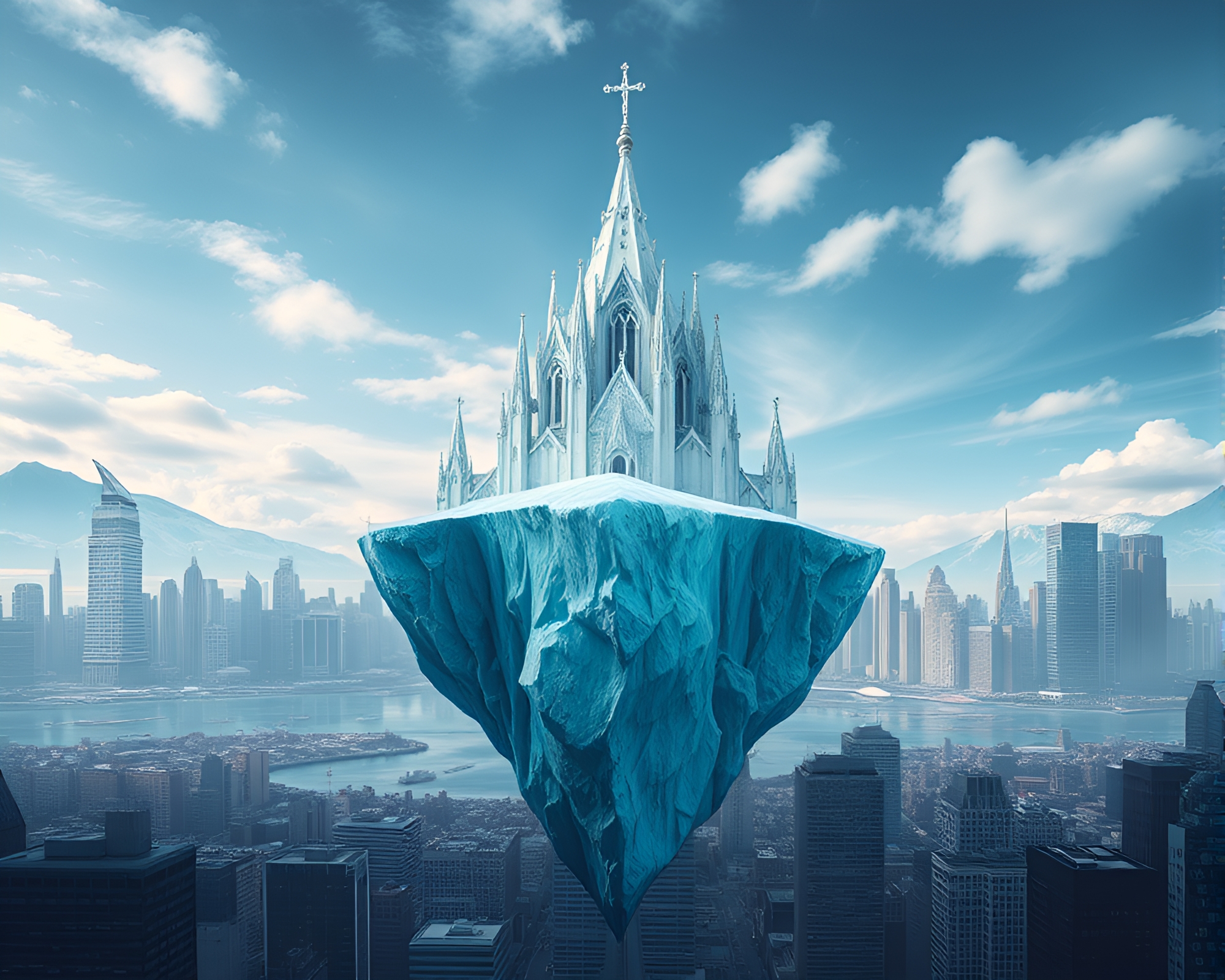 Majestic Iceberg Cathedral in Modern Art Cityscape – free AI stock image