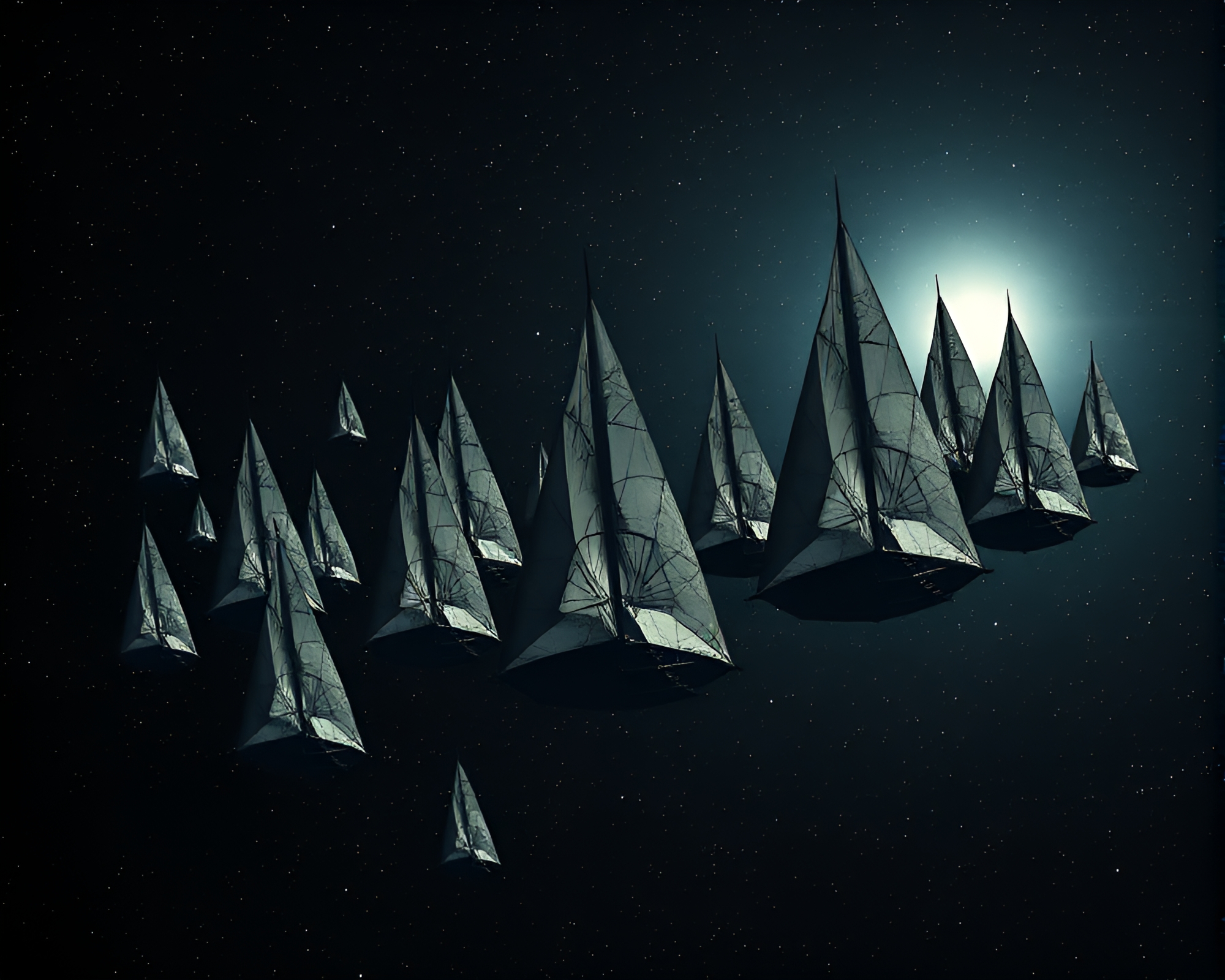 Spectacular Cubist Solar Sail Fleet Graces Cosmic Expanse – free AI stock image