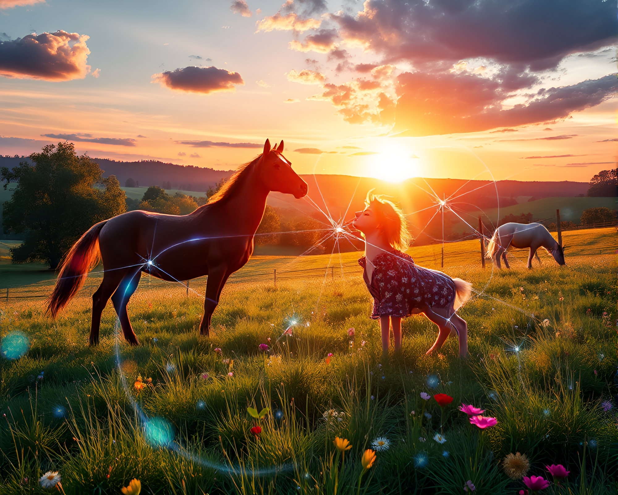 Mesmerizing Quantum Entanglement in Lush Meadow Landscape – free AI stock image