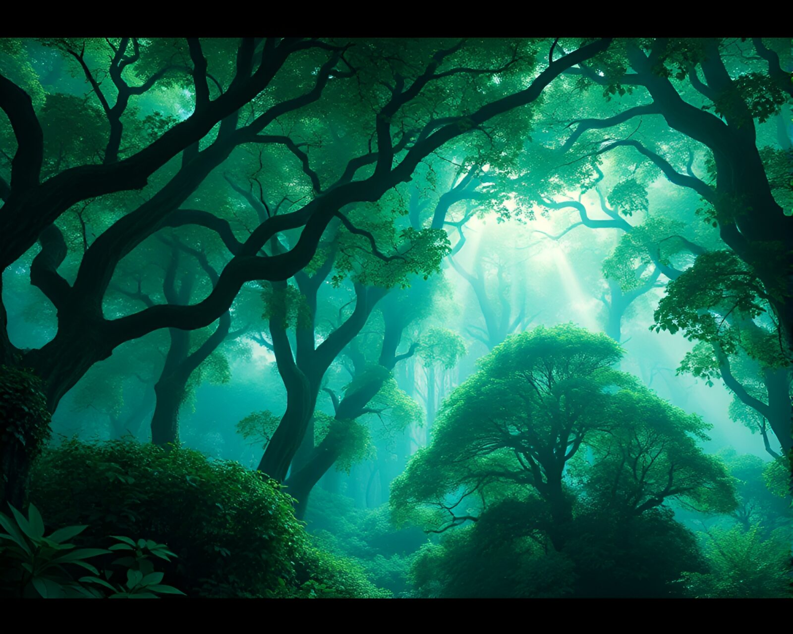 Vivid and serene emerald green foliage in detailed modern artwork