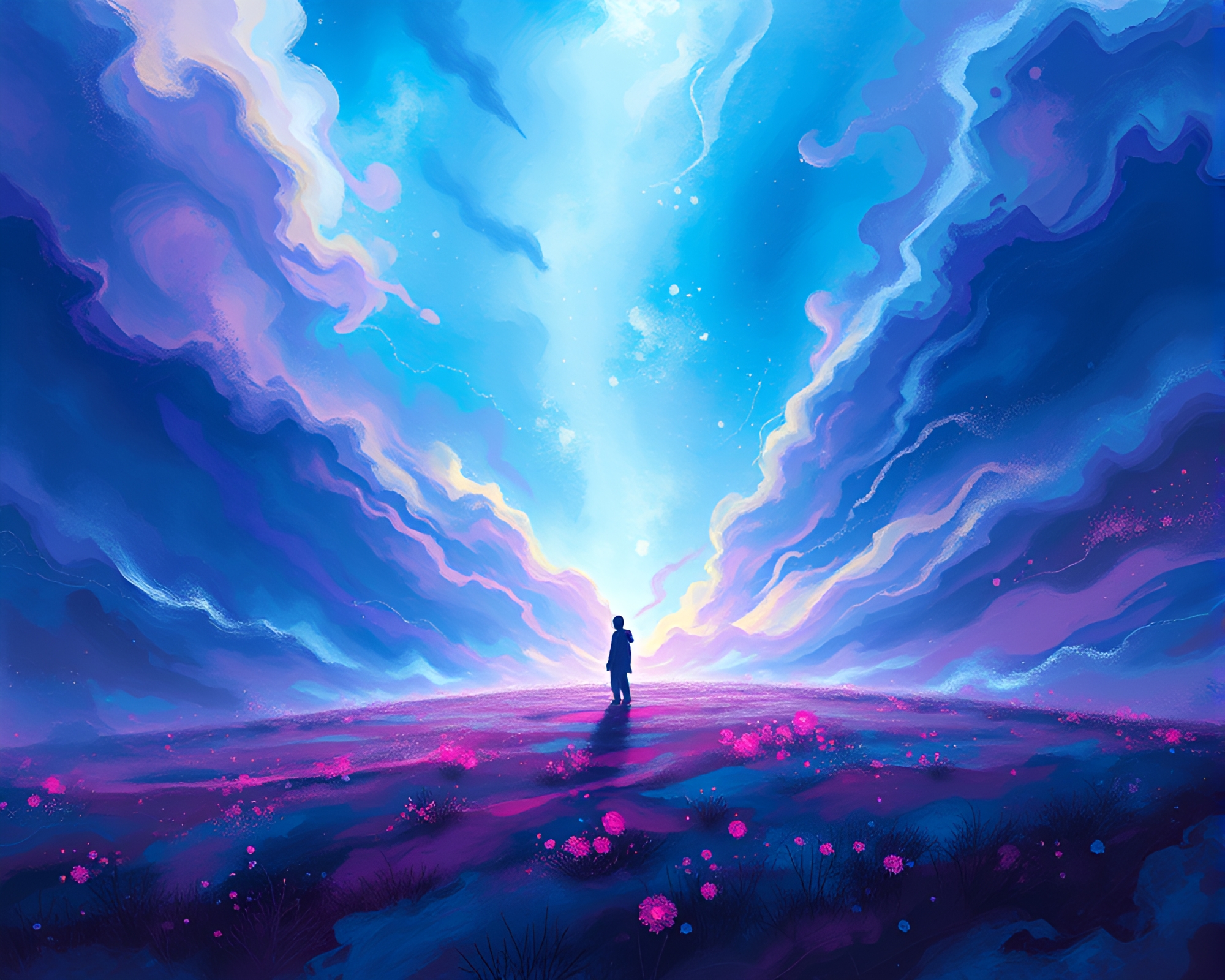 Ethereal Spectral Figure in Vibrant Gouache Battlefield – free AI stock image