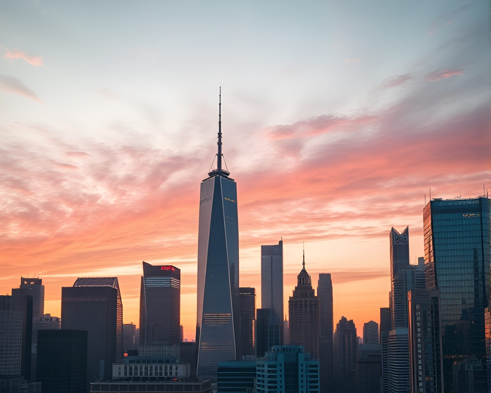 Detailed digital art of bustling metropolis at twilight