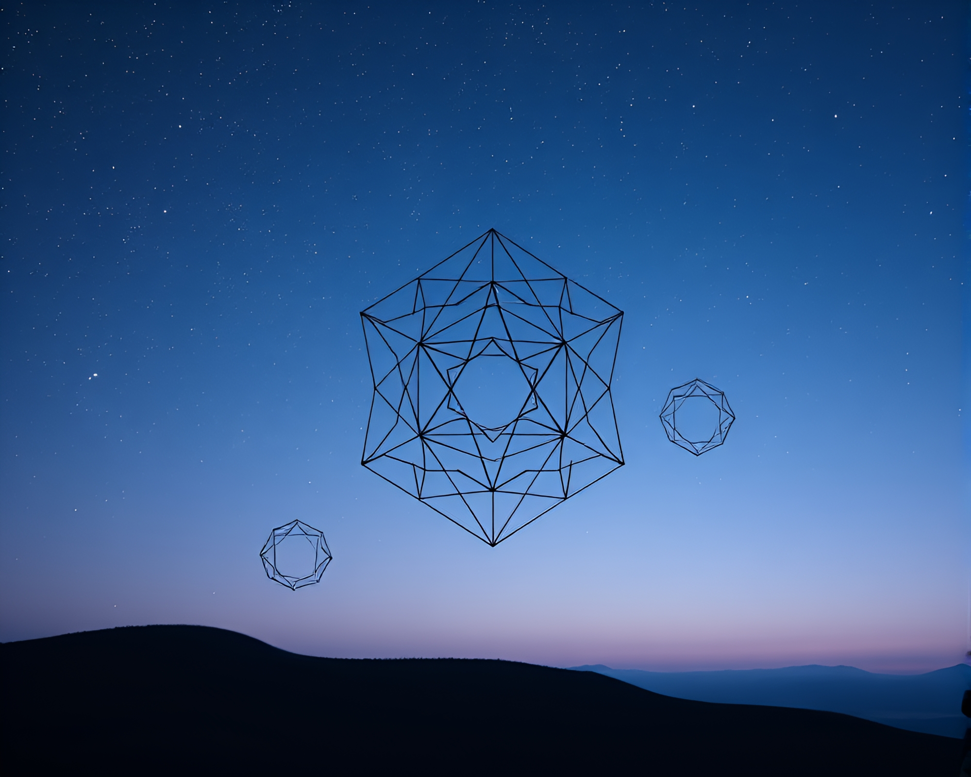 Serene Geometric Shapes Floating in Mystical Night Sky – free AI stock image