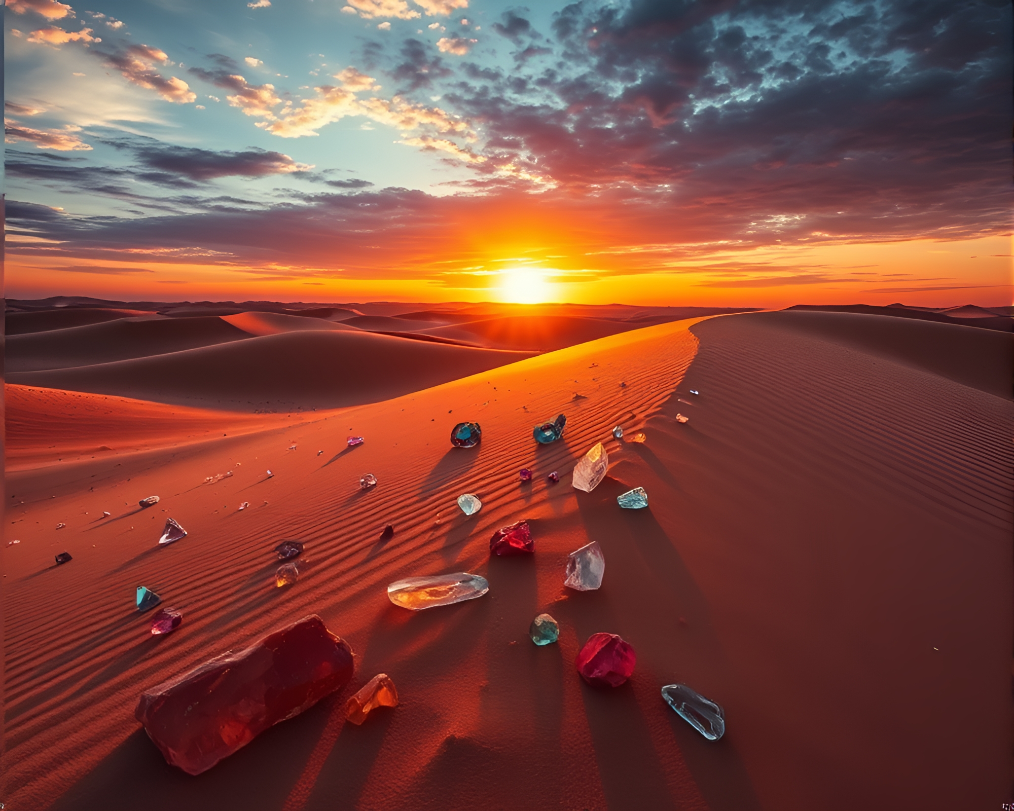 Mesmerizing Crystal Desert Landscape at Sunset – free AI stock image