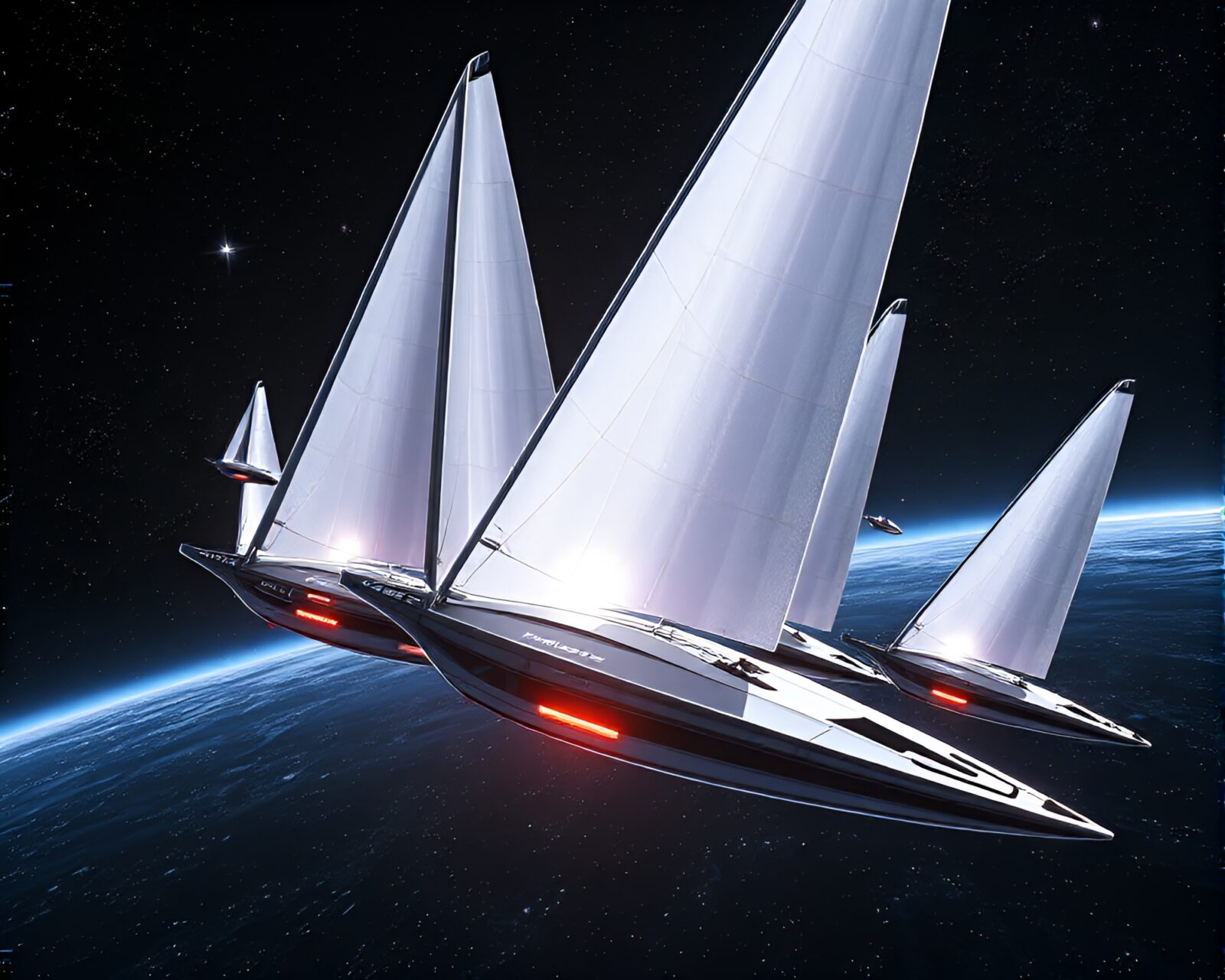 Majestic solar sail ships in the vast expanse of space
