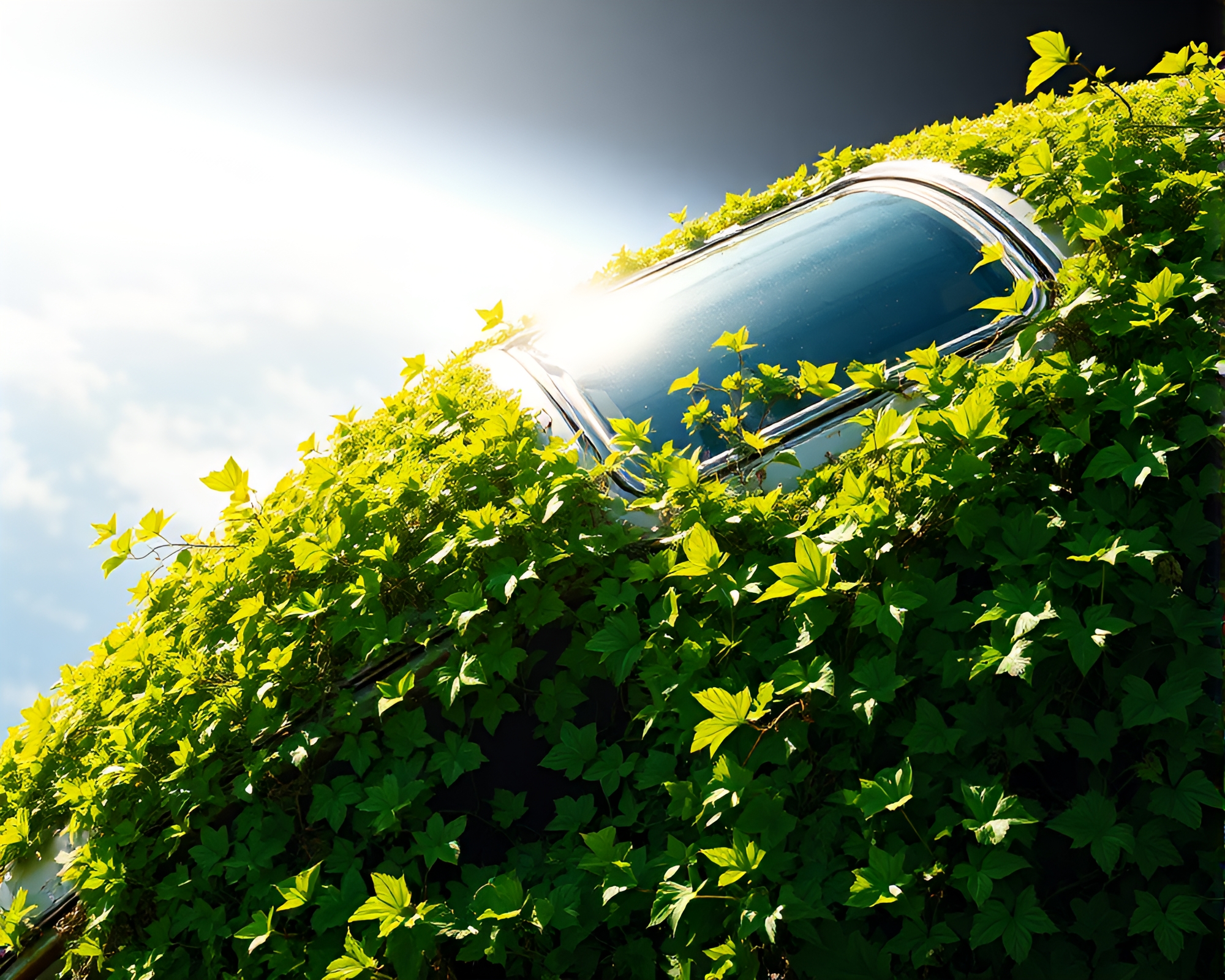 Futuristic Spaceship Hull Engulfed in Vibrant Ivy – free AI stock image