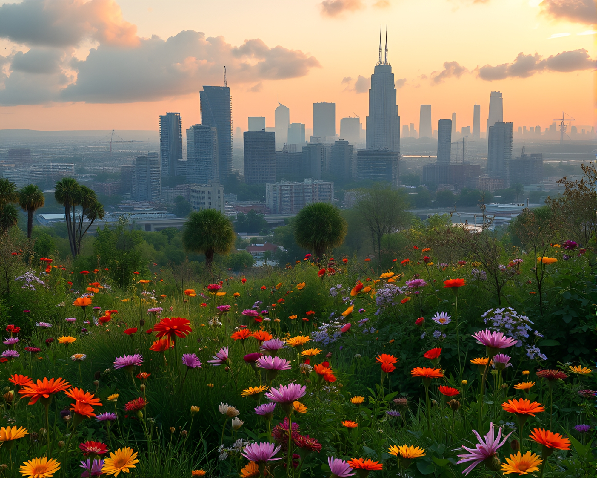 Lush Canopy Over Dystopian City: A Serene Contrast – free AI stock image