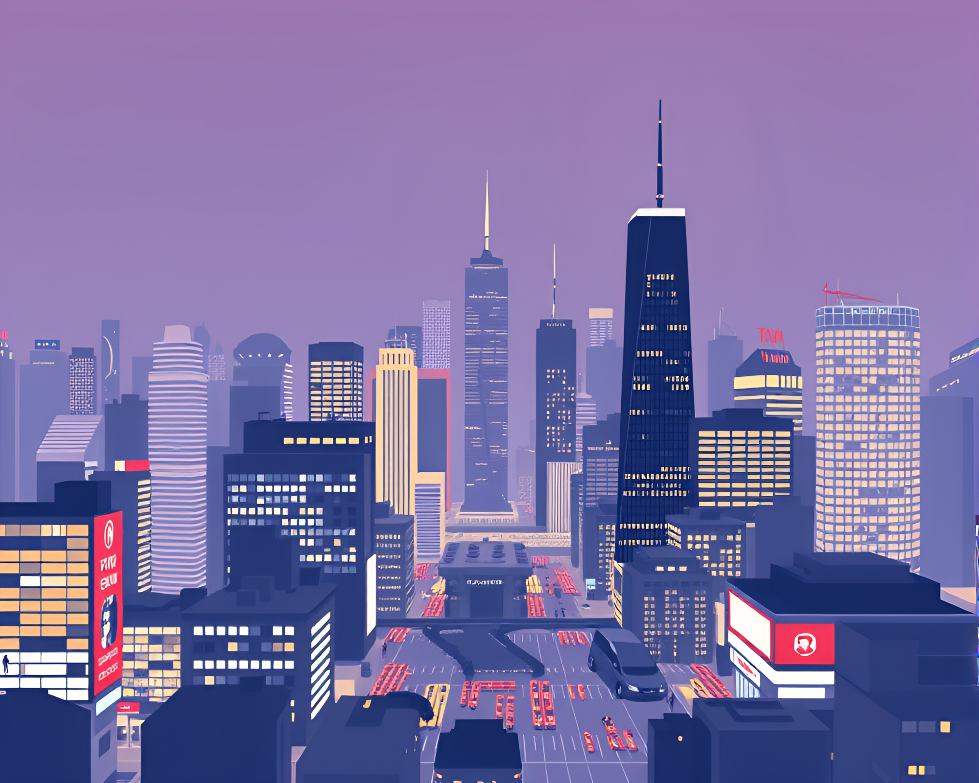 Sleek and Vibrant Cityscape Illustration with Modern Aesthetic – free AI stock image