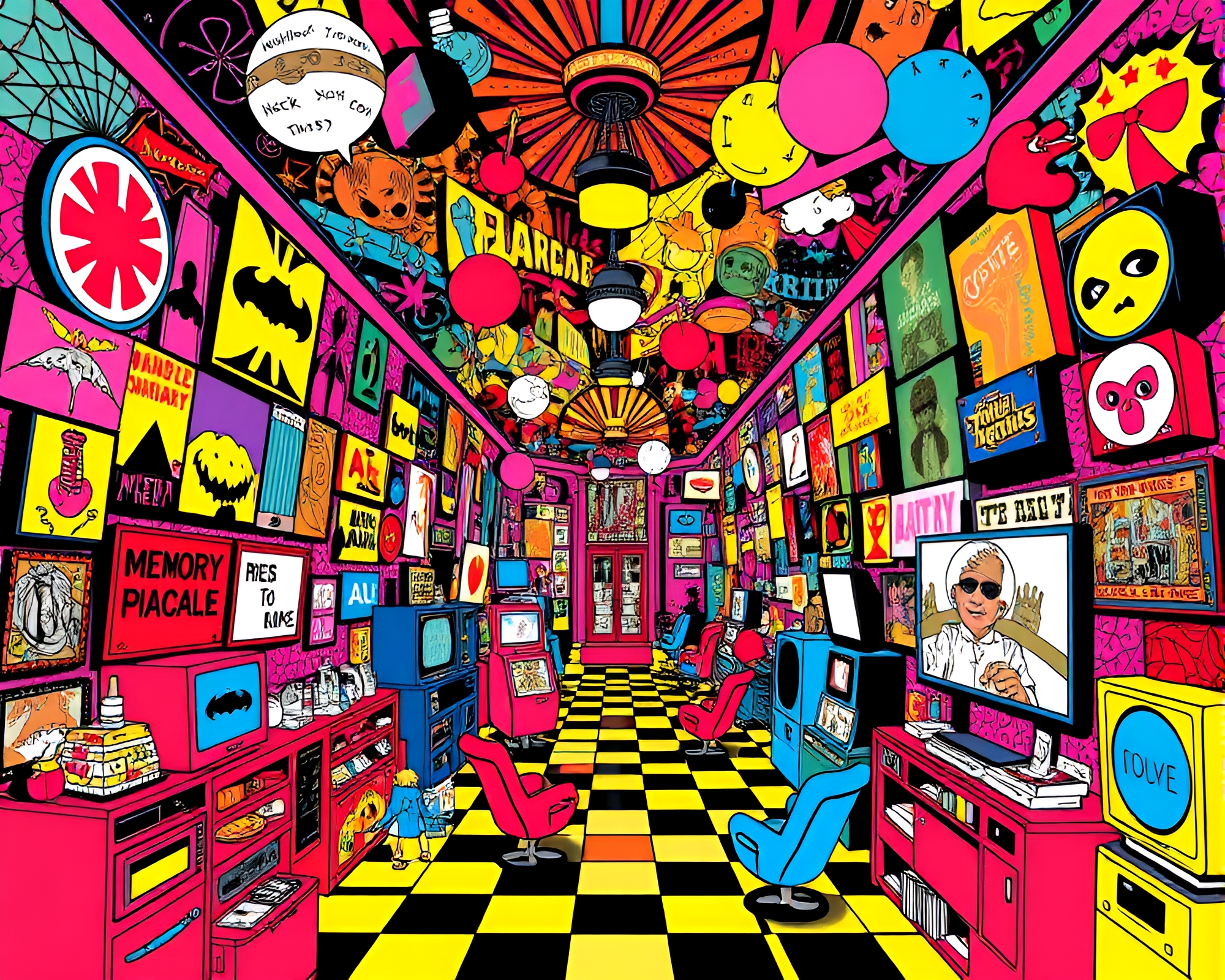 Colorful Pop Art Memory Palace with Iconic References – free AI stock image