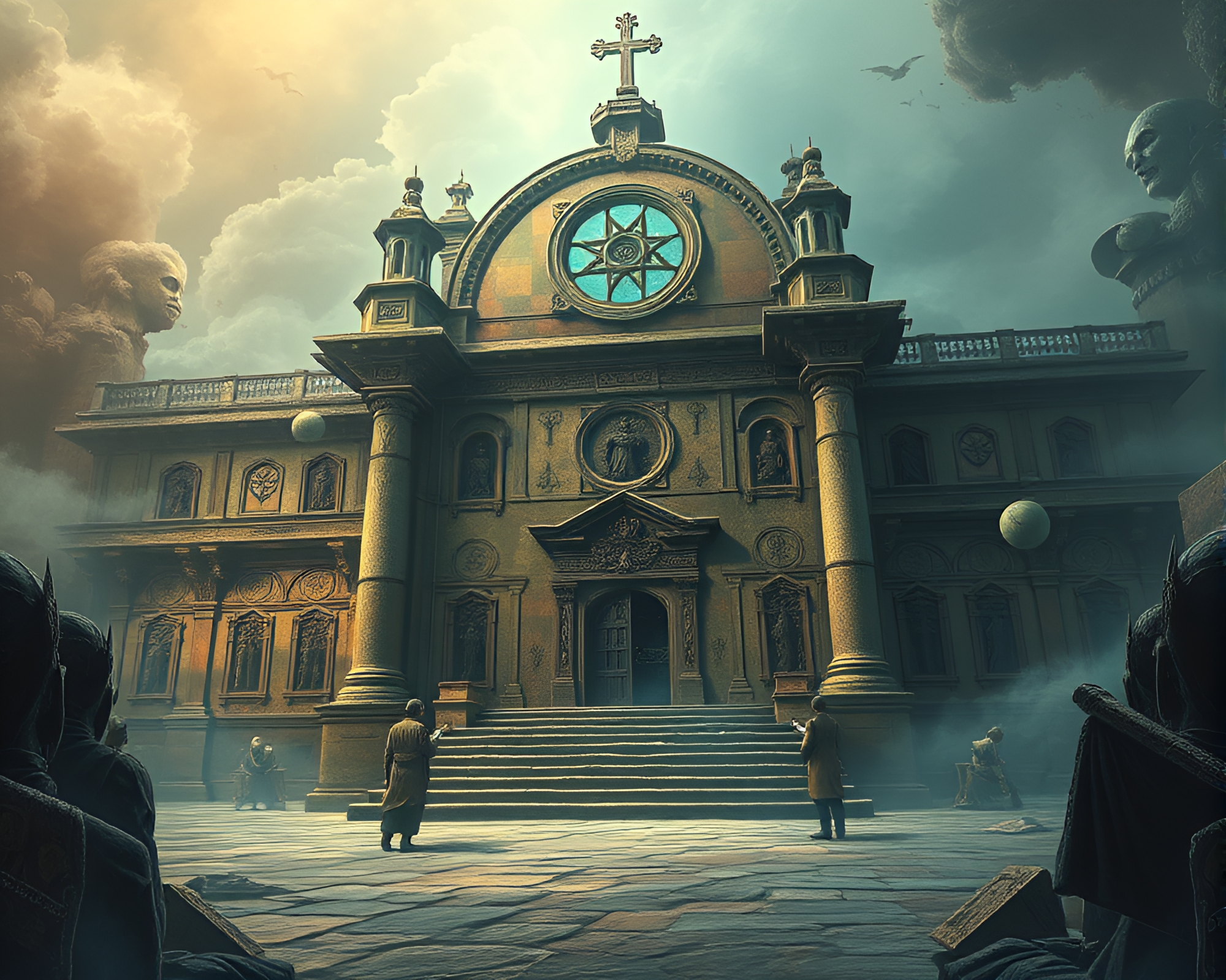 Majestic Memory Palace: Dark and Brooding Illustration – free AI stock image