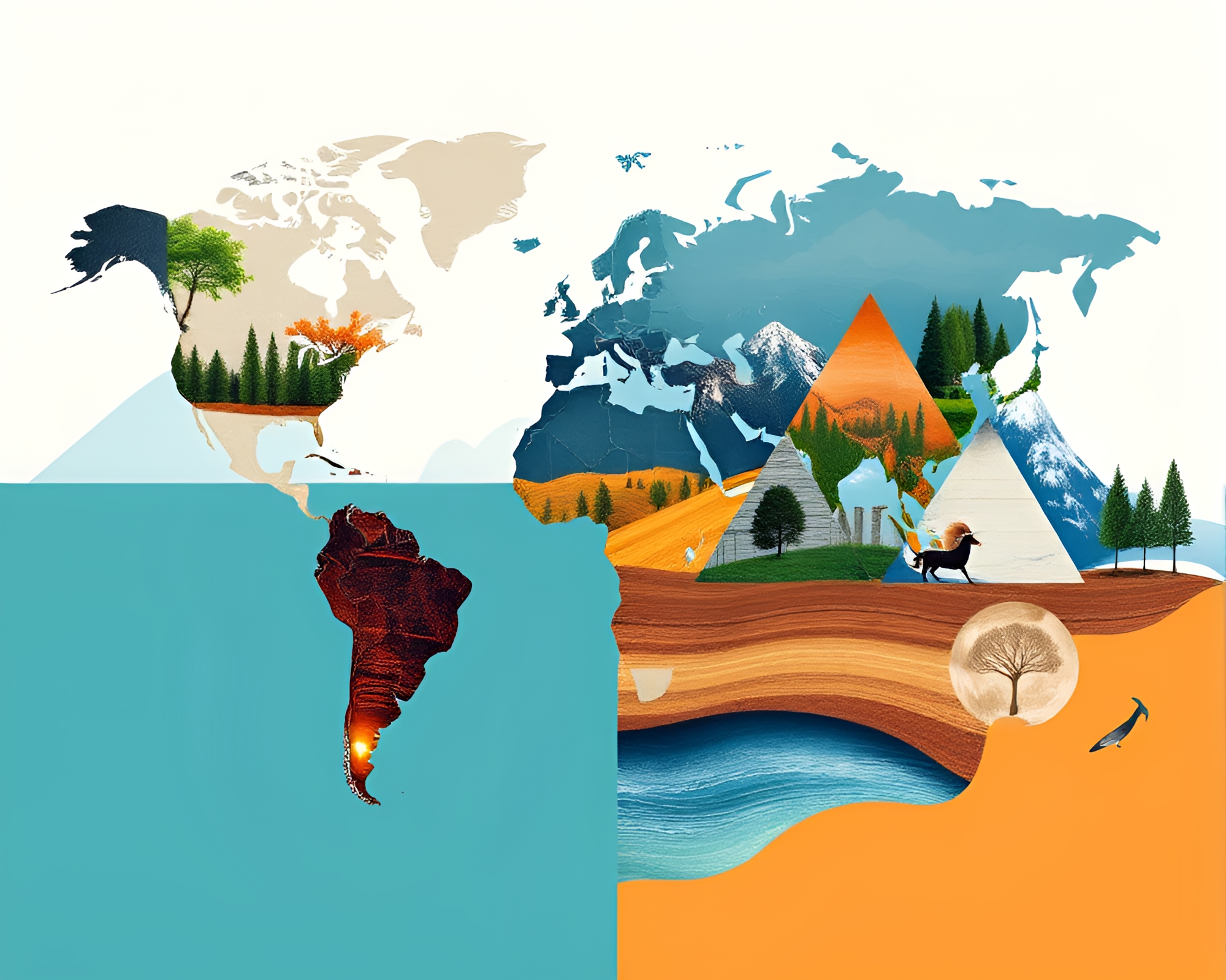 Modern Minimalist World Collage Artwork for Nature Lovers – free AI stock image