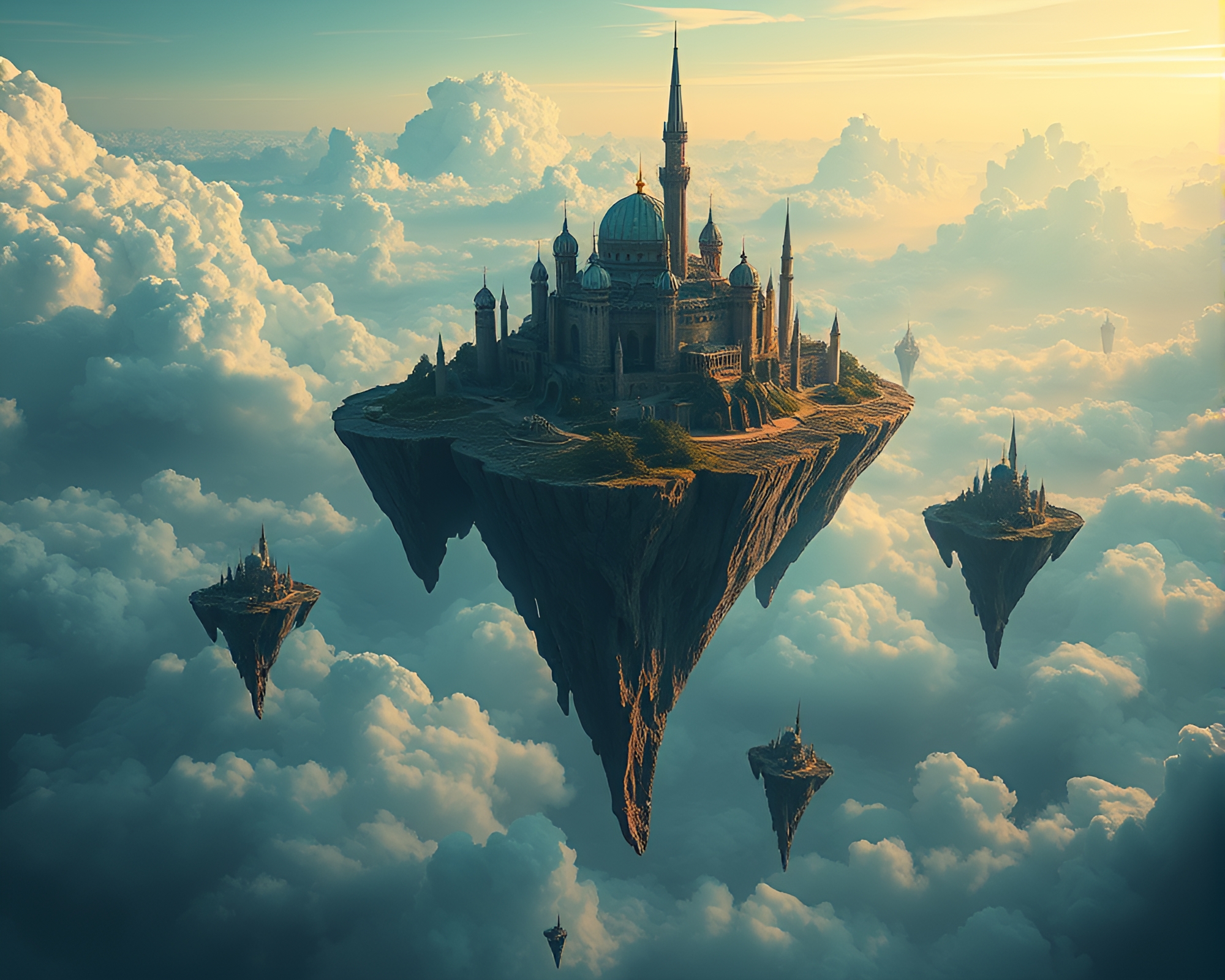 Ethereal modern art: Floating Island Archipelago – free AI stock image