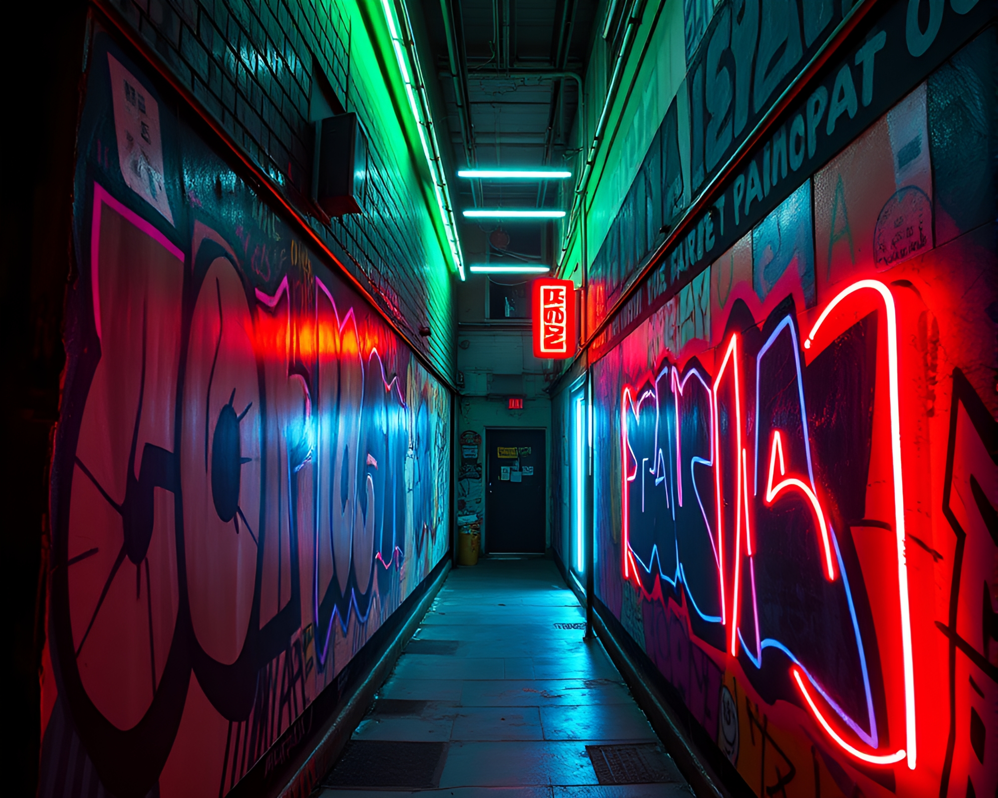 Vibrant Cubist Graffiti Illuminated by Neon Lights – free AI stock image