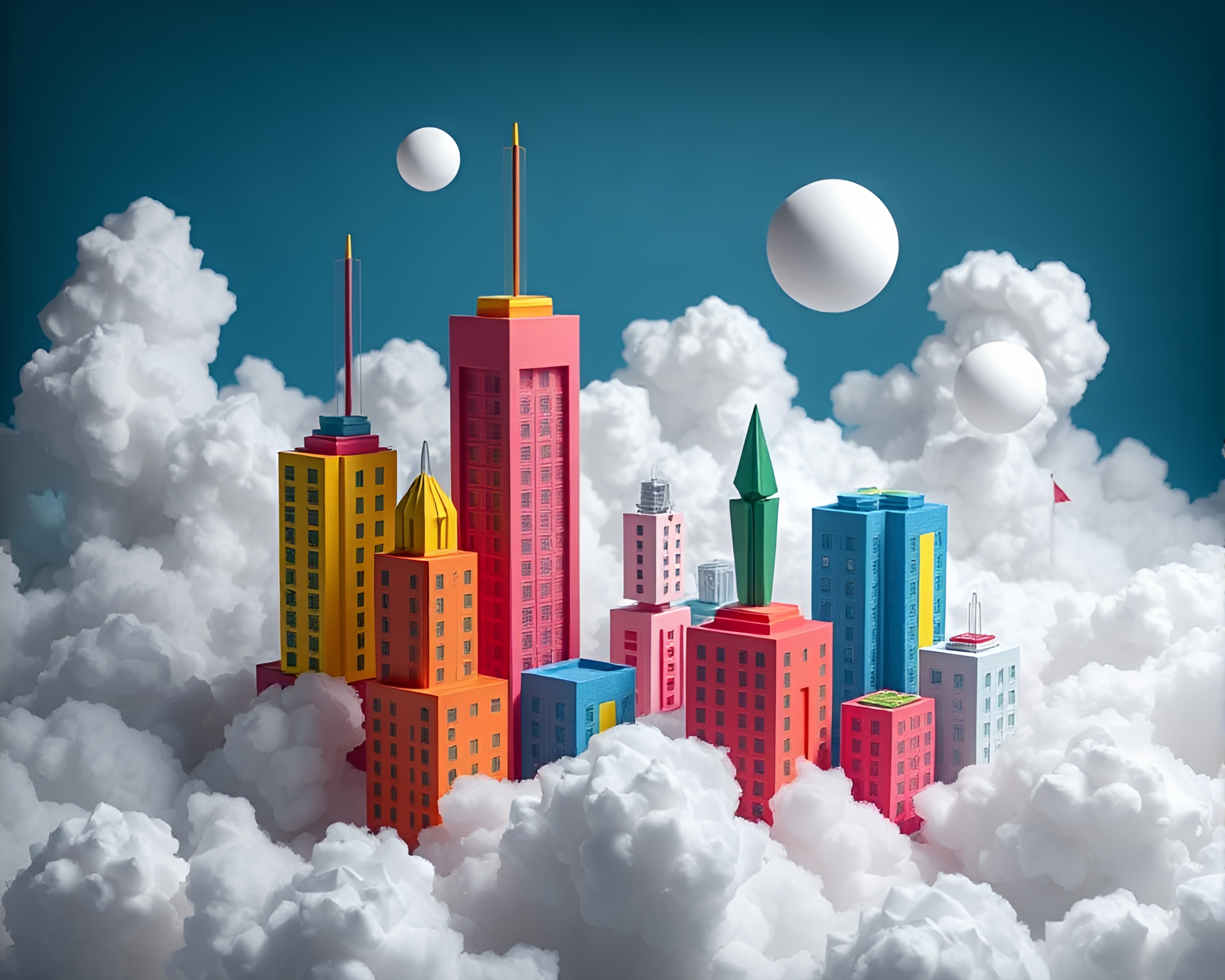 Futuristic Origami City Soars Above Clouds in Colorful Spectacle – free AI stock image