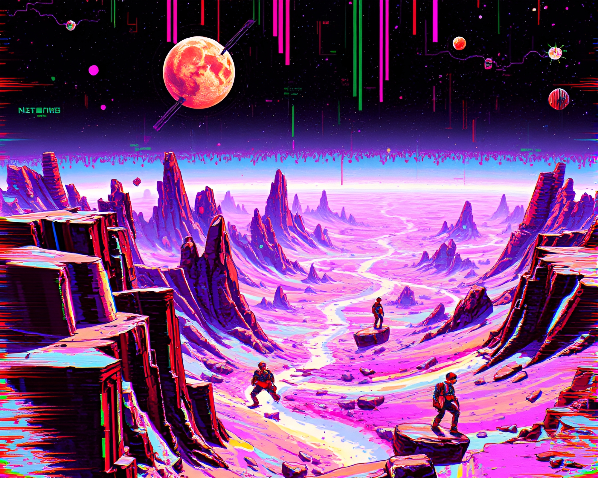 Vibrant Glitch Art: Shattered Planet Surface Aesthetic – free AI stock image