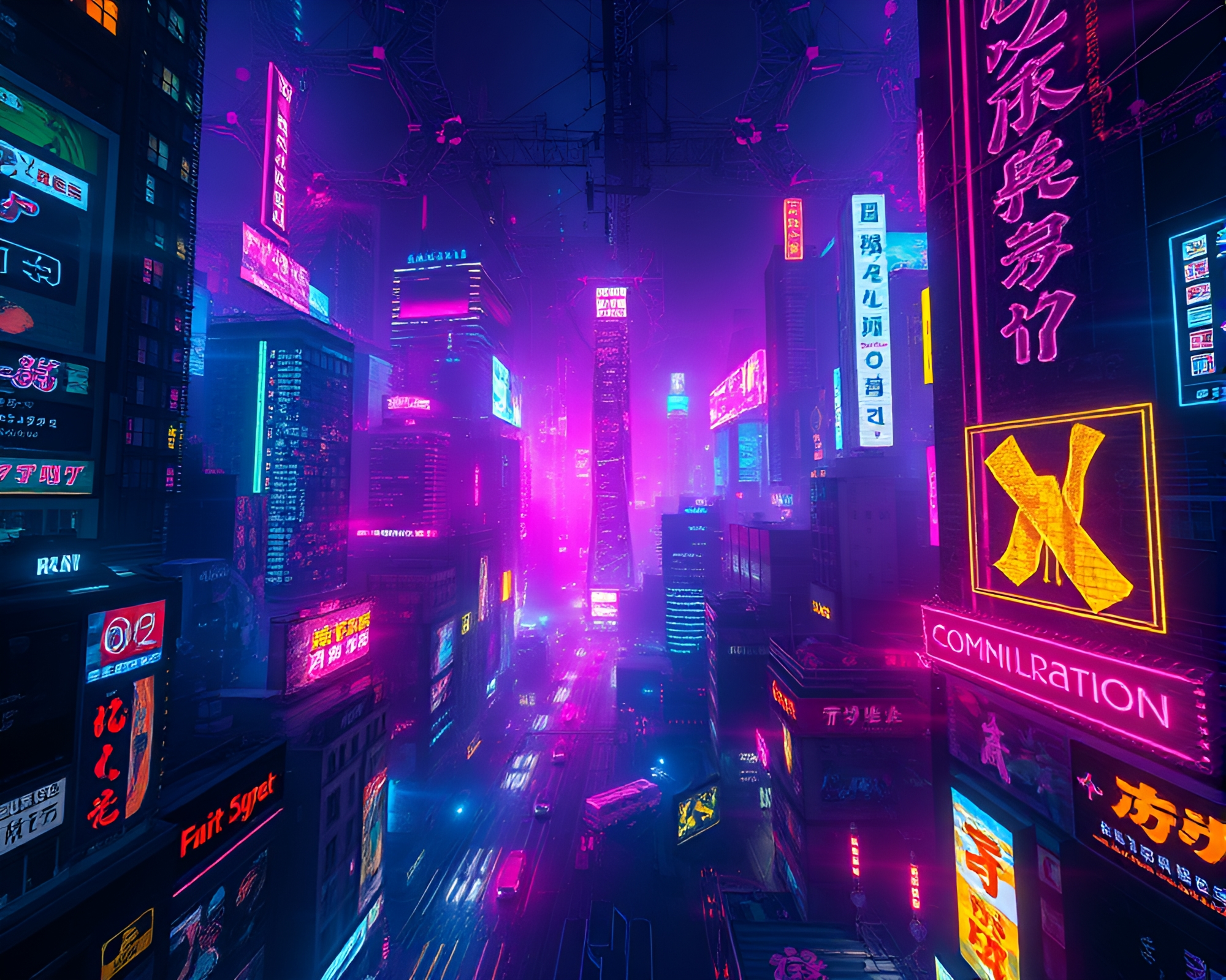 Mysterious Cityscape: Noir Scene in Kaleidoscopic Dimension – free AI stock image